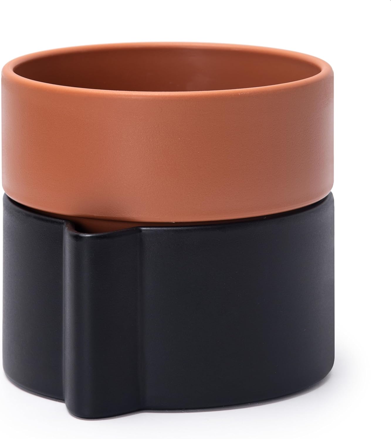 6.5 Inch Self-Watering Planter Pot with Terracotta Insert, Deep Water Reservoir, and Ceramic-Alike BPA-Free Plastic Pot for Plant, Modern Planter for Houseplants, Black/Terracotta, 53-B-S-5