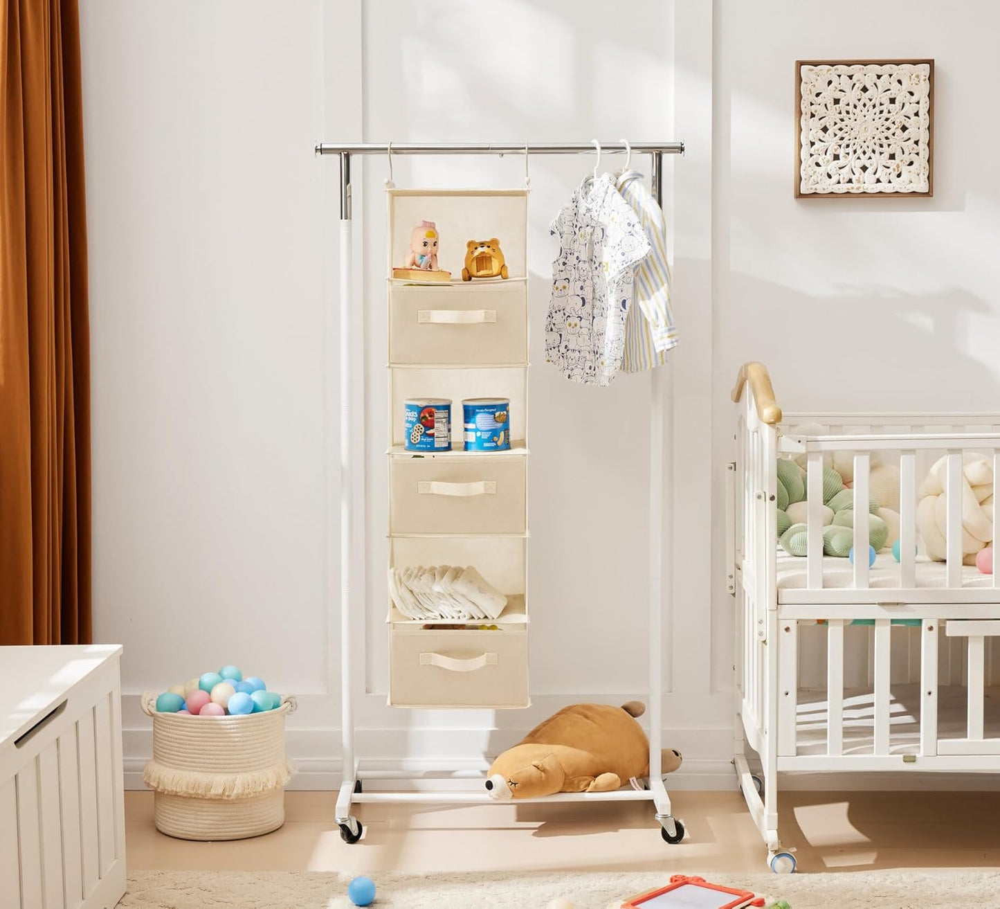 MAX Houser 6 Tier Shelf Hanging Closet Organizer, Closet Hanging Shelf with 2 Sturdy Hooks for Storage, Foldable (Beige-D3)