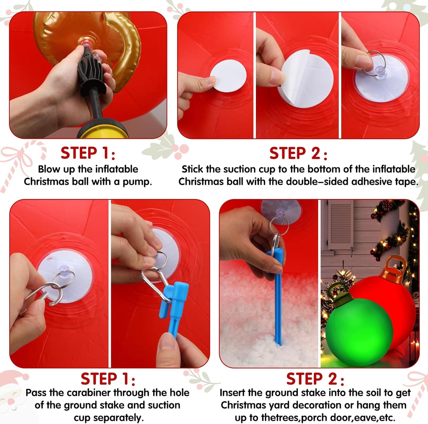 Jetec 3 Pcs Outdoor Light Up Christmas Ball Decorations Large Christmas Inflatable PVC Decorated Balls with Light 24 Inch,18 Inch Xmas Ornaments for Yard Lawn Porch(Red, Silver, Green)