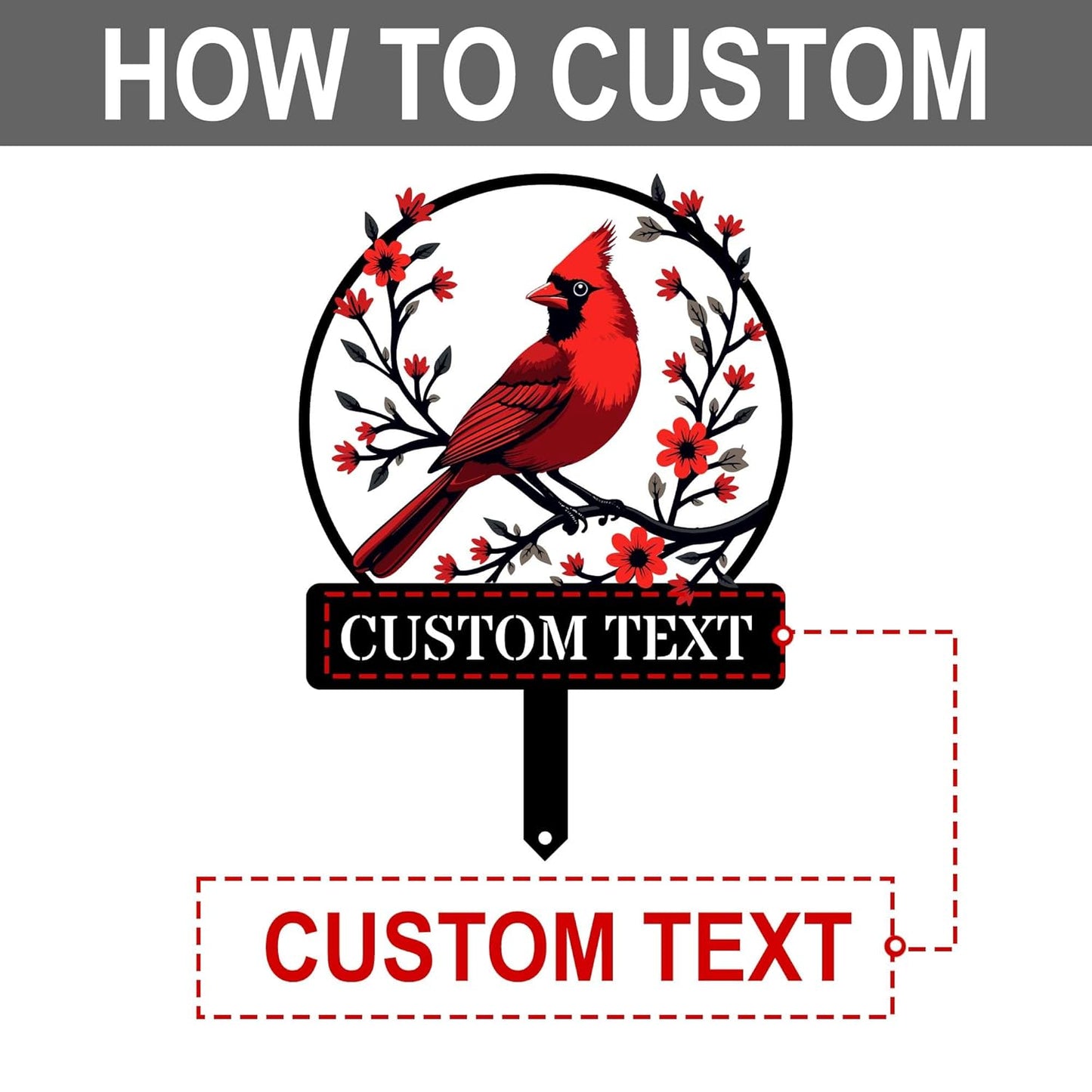 Personalized Name Garden Cardinal Metal Signs with Stake, Custom Family Name Yard Decor for Outdoor Outside, Cardinal Lawn Patio Stake Gardening Enthusiasts Grandmothers Gift