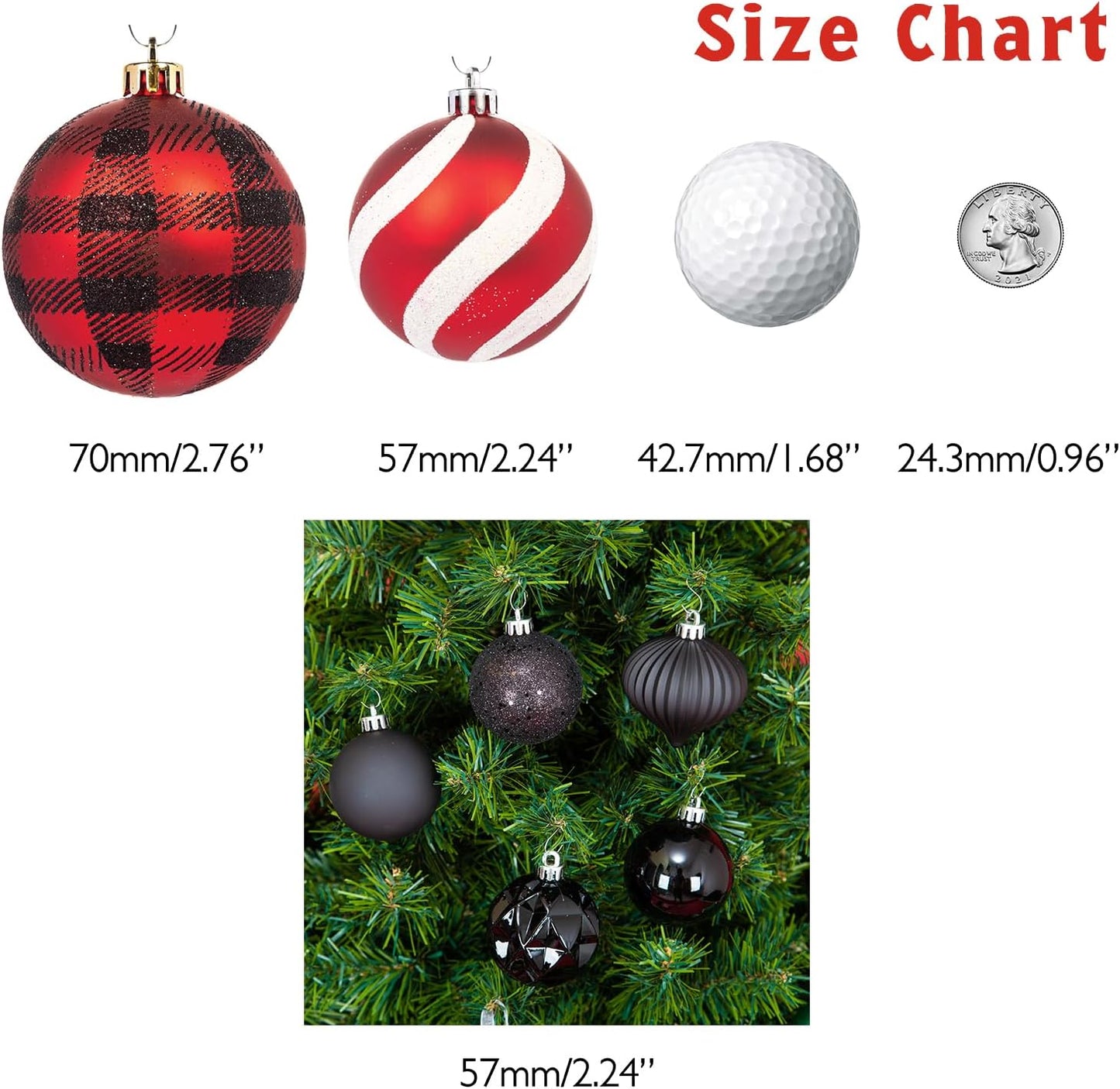 Every Day is Christmas Ornaments, Shatterproof Christmas Tree Ornament Set, Christmas Balls Decoration 50 Count (2.24"/57mm, New Black)