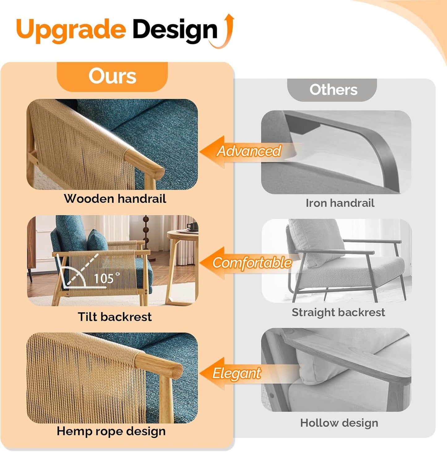 VINGLI Boho Braid Accent Armchairs Set of 2,Mid-Century Modern Chiars with Solid Wooden Armrest,Comfy Louge Cushion Chairs with Waist Pillow for Bedroom,Living Room,Reading Room, Teal