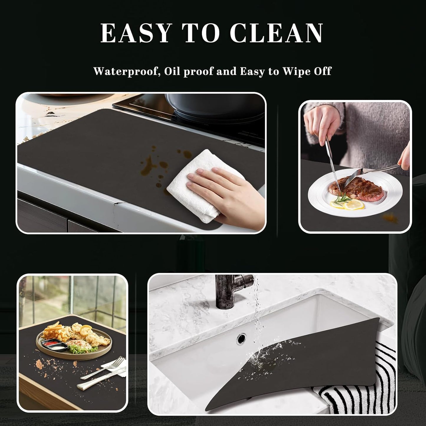 BLESWIN Faux Leather Placemats, PU Dining Table, Waterproof and Oil Resistant Easy to Clean, Heat Resistant Reversible Use Table Mats for Kitchen, Dining Table, Outdoor – 12 × 17 Inch, Coffee&Black