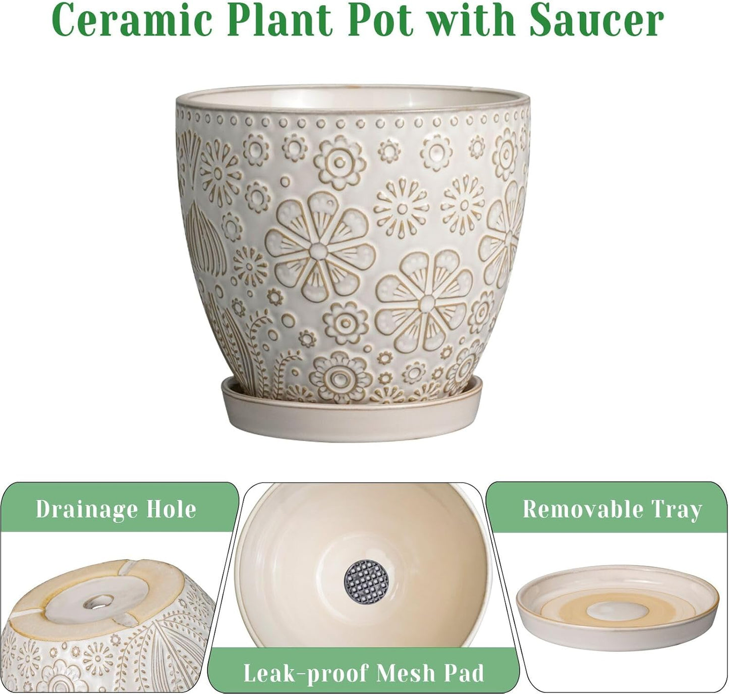 Ceramic Planter 8 Inch Plant Pot with Drainage Hole and Saucer Ceramic Pots for Indoor Plants Outdoor Large Flower Pot for Home Decor White