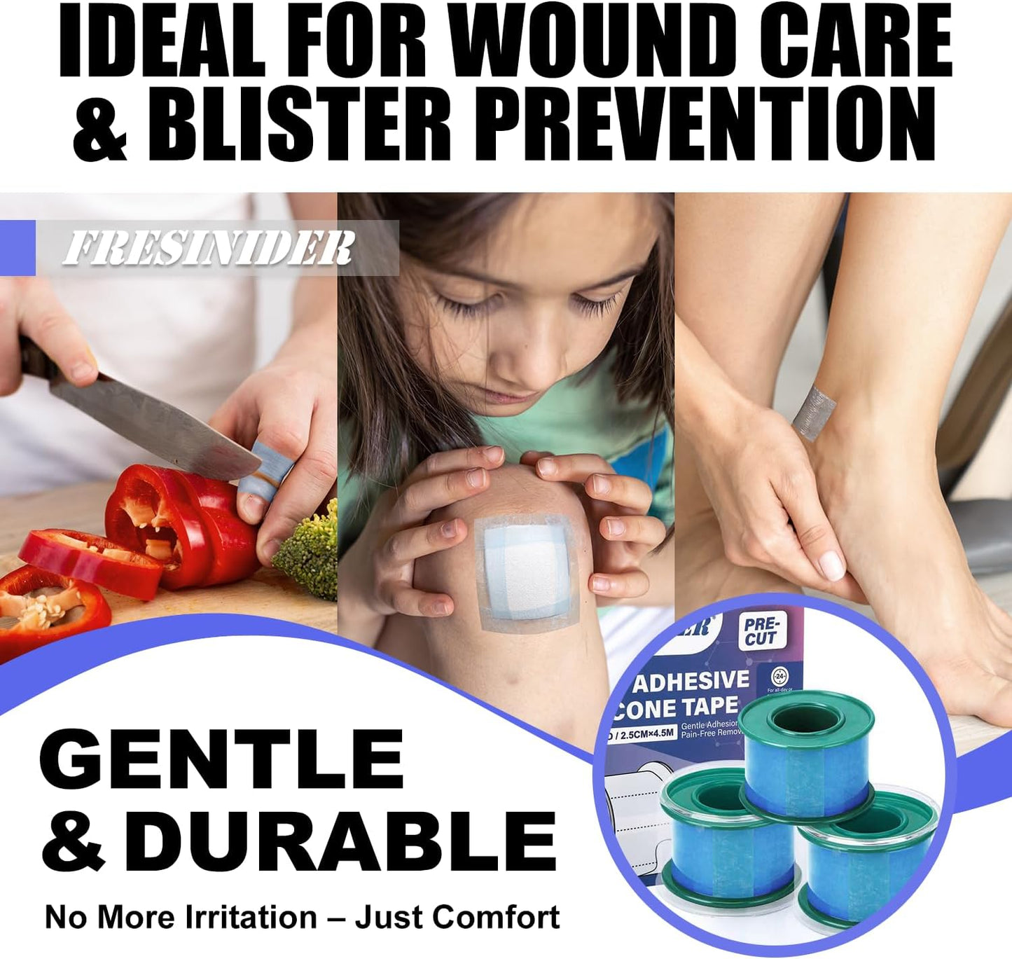 FRESINIDER Silicone Tape 1" x 1.5 Yard Pink 2 Rolls for Sensitive Skin, Pre-Cut Waterproof Medical Tape, Gentle Adhesive for Wound Care, Surgical Sites, Infants and Elderly