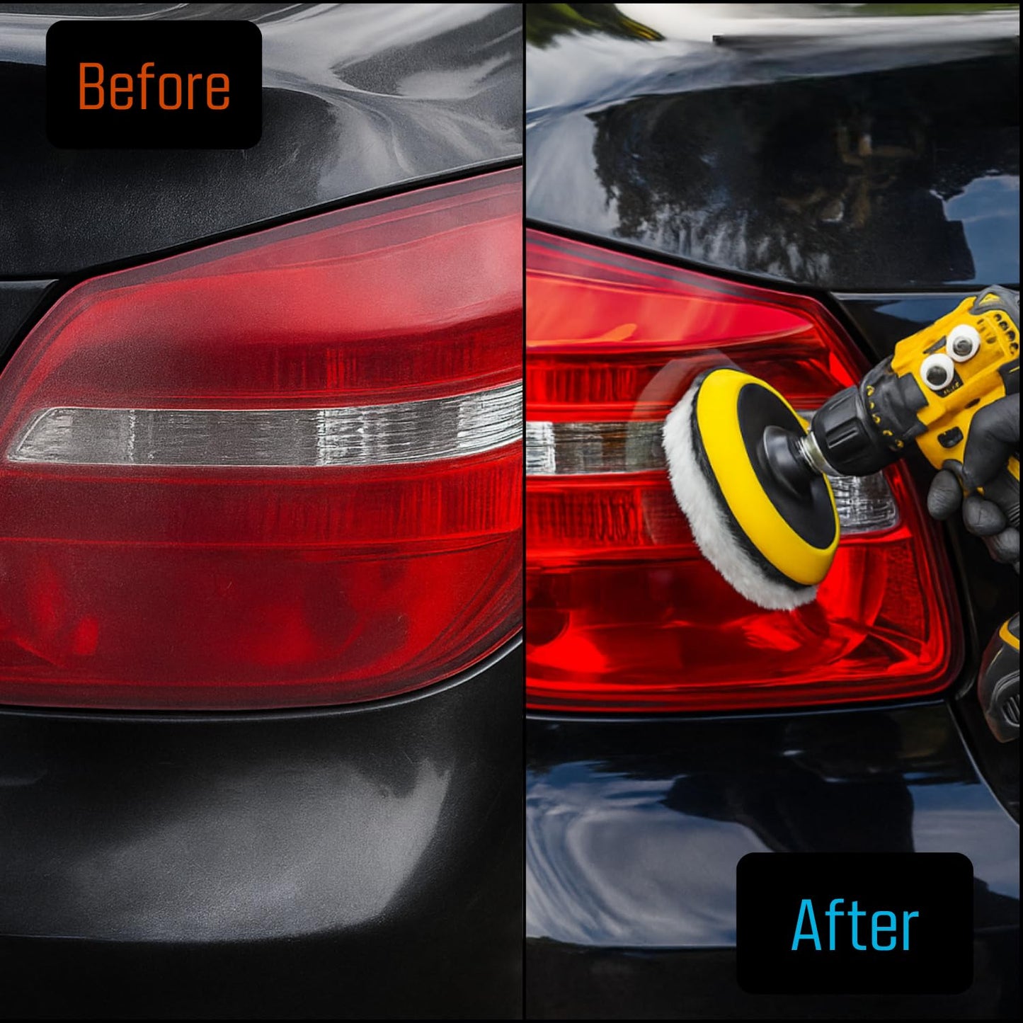 LINE10 Tools 5-Inch Wool Polishing Kit for Drill or Angle Grinder or Orbital, Includes 5 Hard Felt, 5 Soft Wool Buffing Pads with Hook and Loop, Drill Adapter Attachment, Small Car Buffer Auto Glass