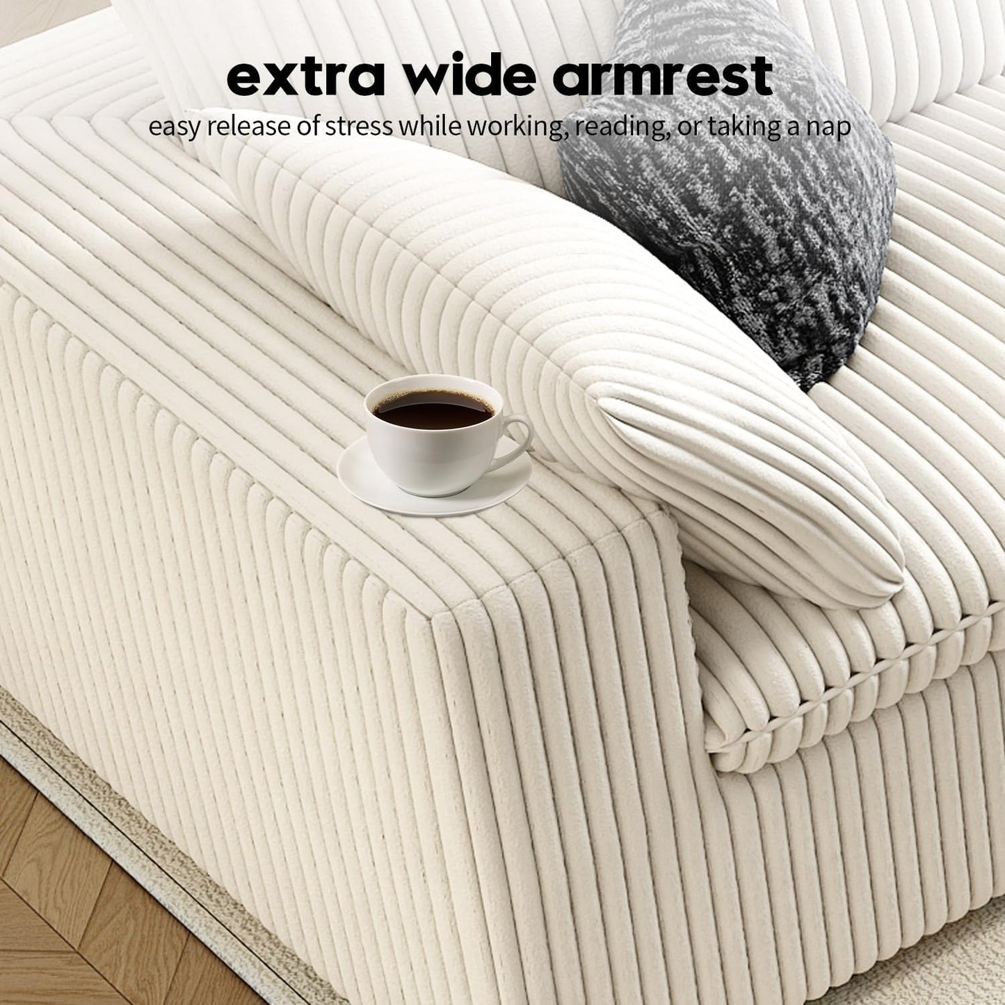 LoveSeat Cloud Couch Modular Sectional Sofa for Living Room,Modern Sofa with Deep Seat,2 Seater Boneless Couch,Comfy Upholstered Corduroy Couches for Apartment, Studio, Office,Bedroom,White