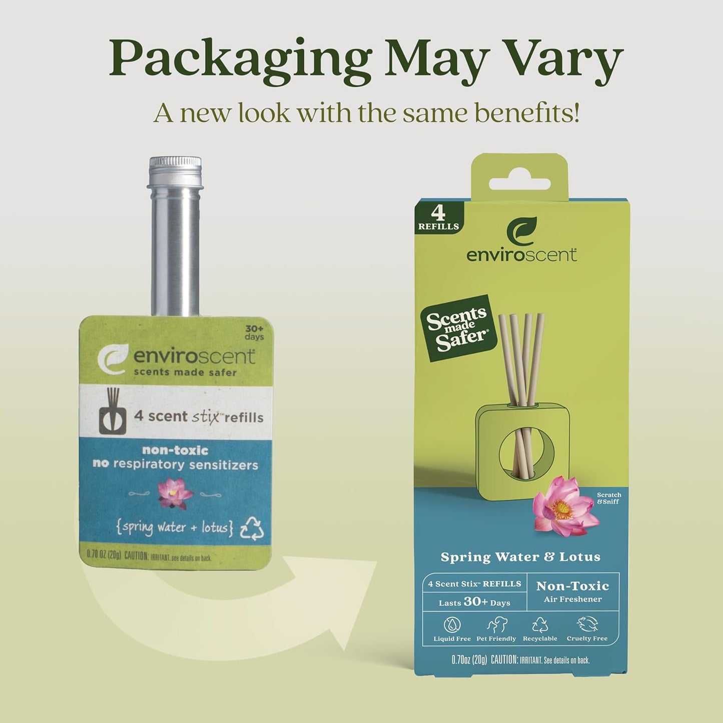 Enviroscent Non-Toxic Air Freshener for Home (Spring Water & Lotus) Essential Oil Diffuser | Home Fragrance Last Over 30 Days | 8 Scent Stix Refills