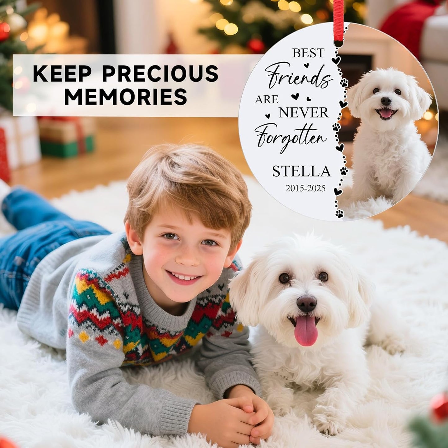 Personalized Pet Memorial Ornament - Custom Photo, Name & Dates - Sympathy Keepsake Gift for Loss of Dog, Cat - Dog Memorial Gifts for Pet Lover