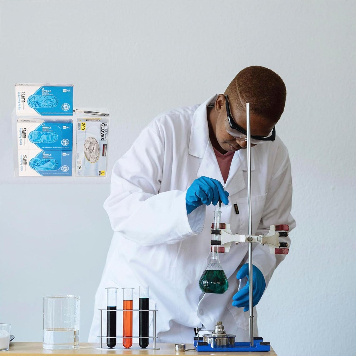 SEANADO Acrylic Disposable Glove Holder for Wall Mount or Tabletop , Clear Glove Box Organizer Rack Dispenser with Lid for Tissues, Beard Cover, Face Masks, Bags,Hairnet and Shoe Covers