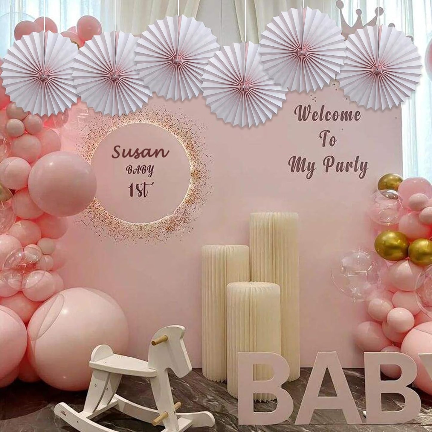 Pink Birthday Decorations,DIY Pink Paper Fans Hanging Decoration ,Party Supplies Party Fans 16in, Pink Christmas,Wedding Graduation Events Accessories 30 Color DIY Set (Baby Pink)