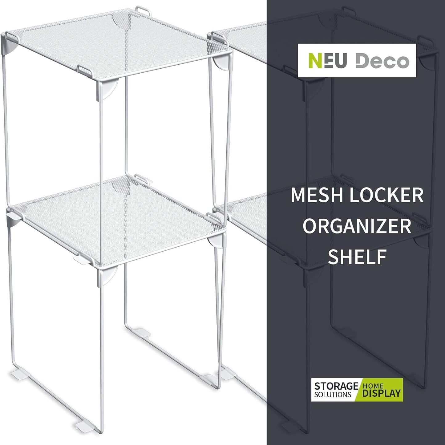 Neudeoc Locker Organizer and Accessories Kit, Includes Mesh Locker Shelf and Magnetic Pen Holder, Suitable for School, Work, Kitchen and Bathroomn (Pack of 4, White)