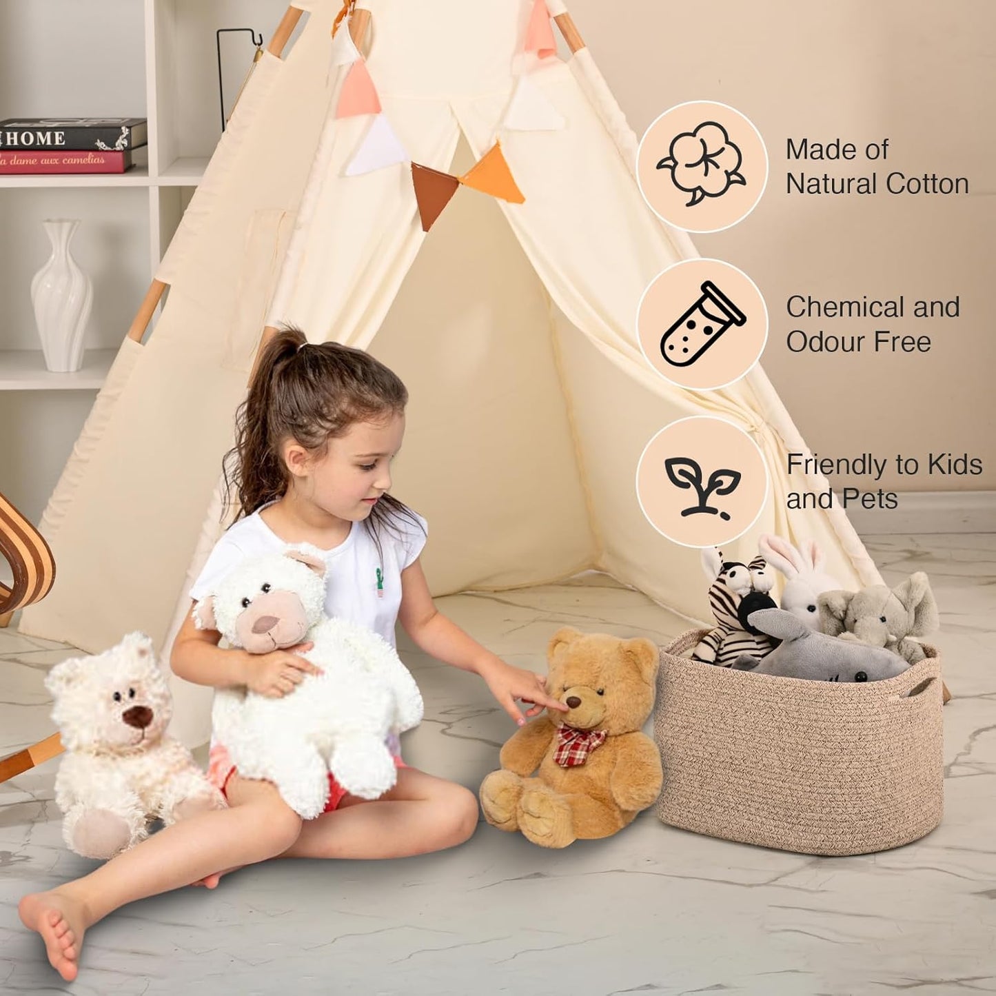 Woven Cotton Rope Storage Basket for Organizing, Cute Decorative Baskets for Gifts Empty, Organizer Bins for Dog Toy, Baby Laundry, 17“×13”×9.5“, Brown