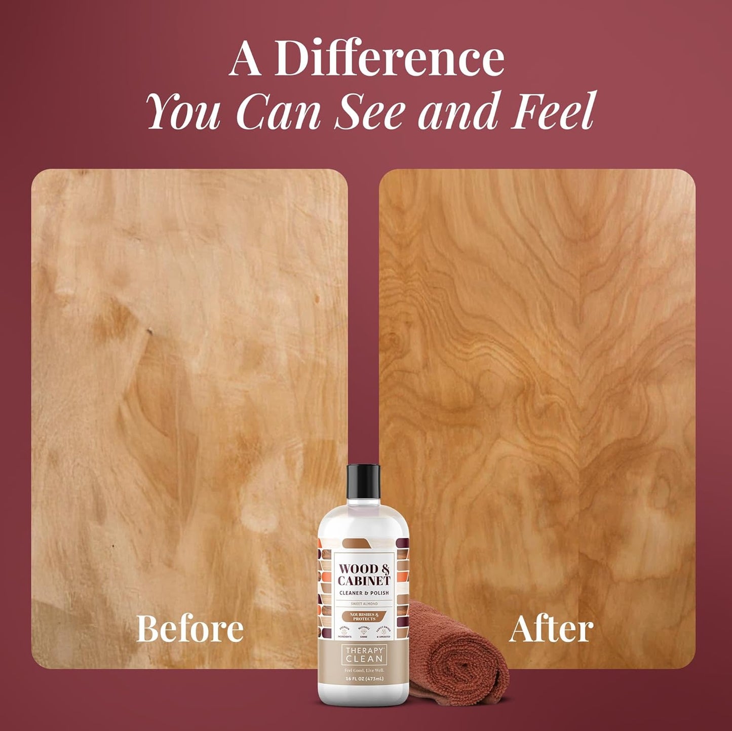 Therapy Wood Cleaner and Furniture Polish 16 oz. (2 Pack) - Wood Cabinet and Table Cleaner - Conditioner - Almond Scent