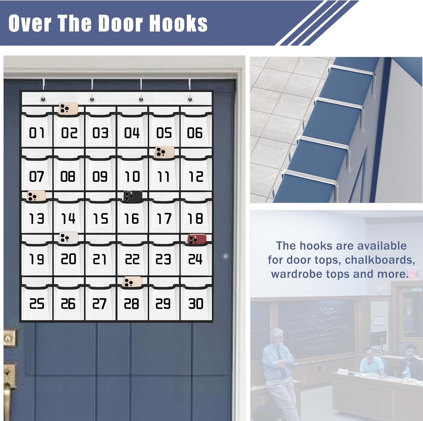 Loghot Classroom Accessories Closet Pocket Chart for Cell Phones Holder Wall Door Hanging Organizer (30 Pockets White)