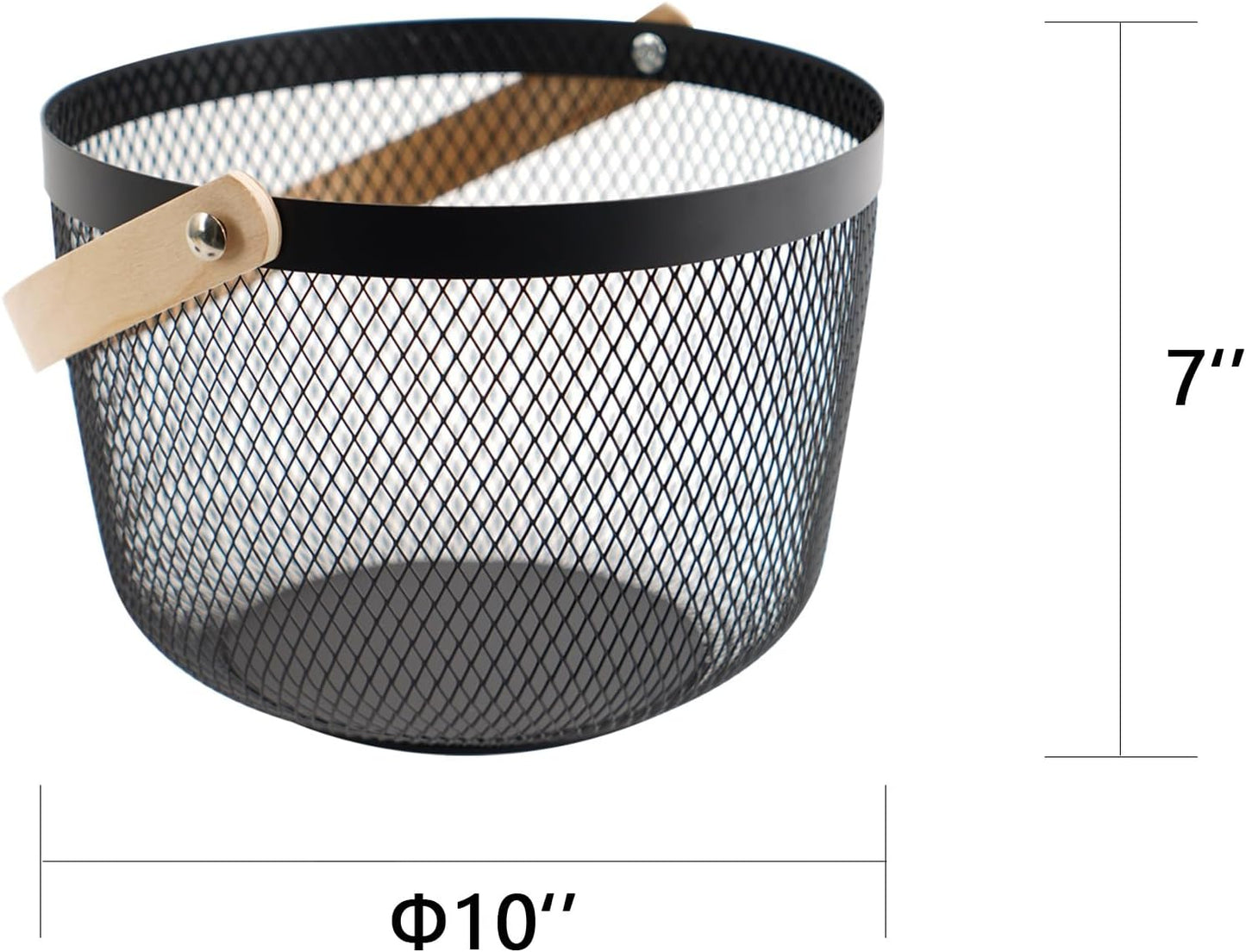 Metal Mesh Steel Basket, Garden Harvest Basket for Gathering Vegetables Round Wire Basket with Handle Storage Organizer Multi-functional Hanging Fruit Basket for Kitchen Bathroom Picnic