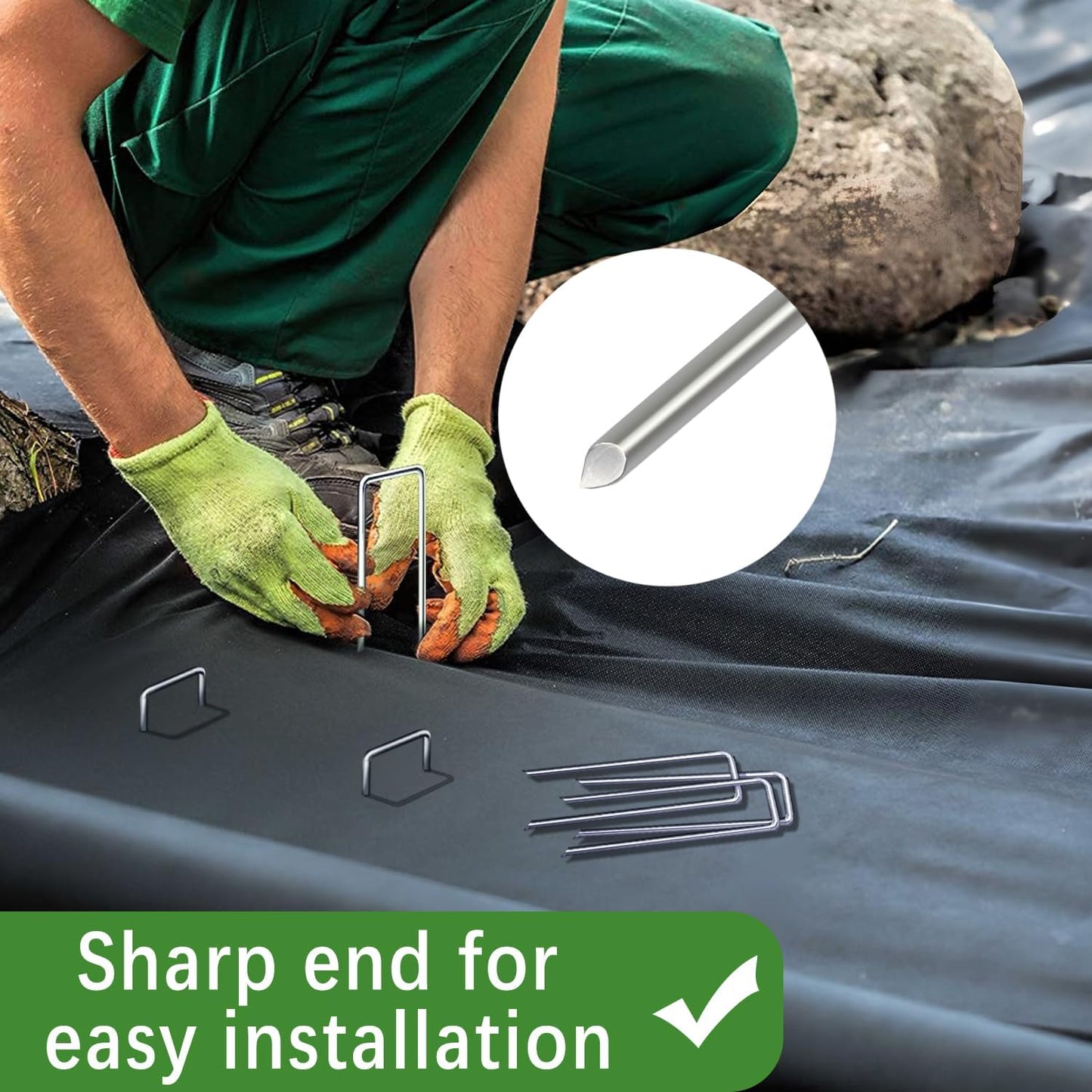 100 Pack Landscape Staples 4 Inch 12 Gauge Garden Stakes Galvanized Garden Staples Pins Anti-Rust Ground Stakes for Weed Barrier, Irrigation Tubing, Yard Lawn, Landscape Fabric