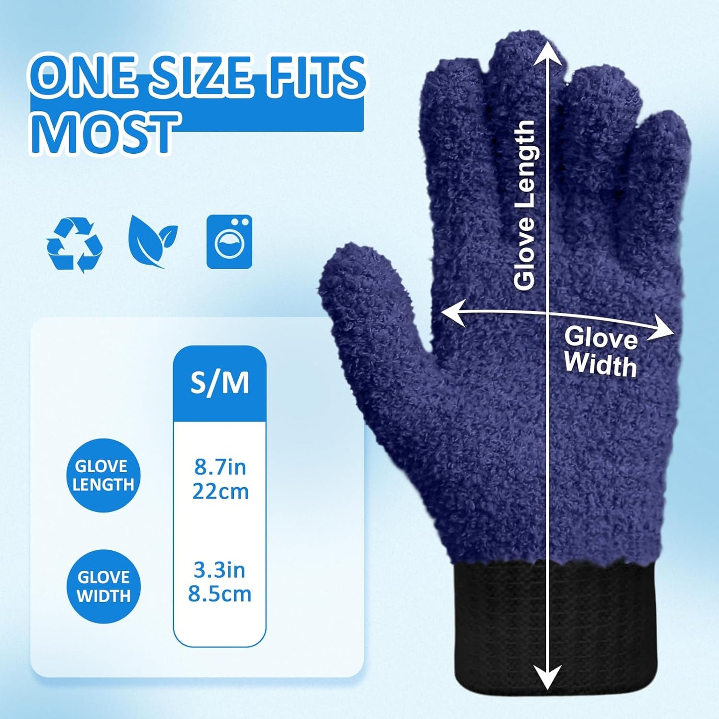 MIG4U 2 Pairs Microfiber Gloves - Dusting Gloves for House Cleaning - Washable Blind Cleaner Duster Tool (Navy,S/M)