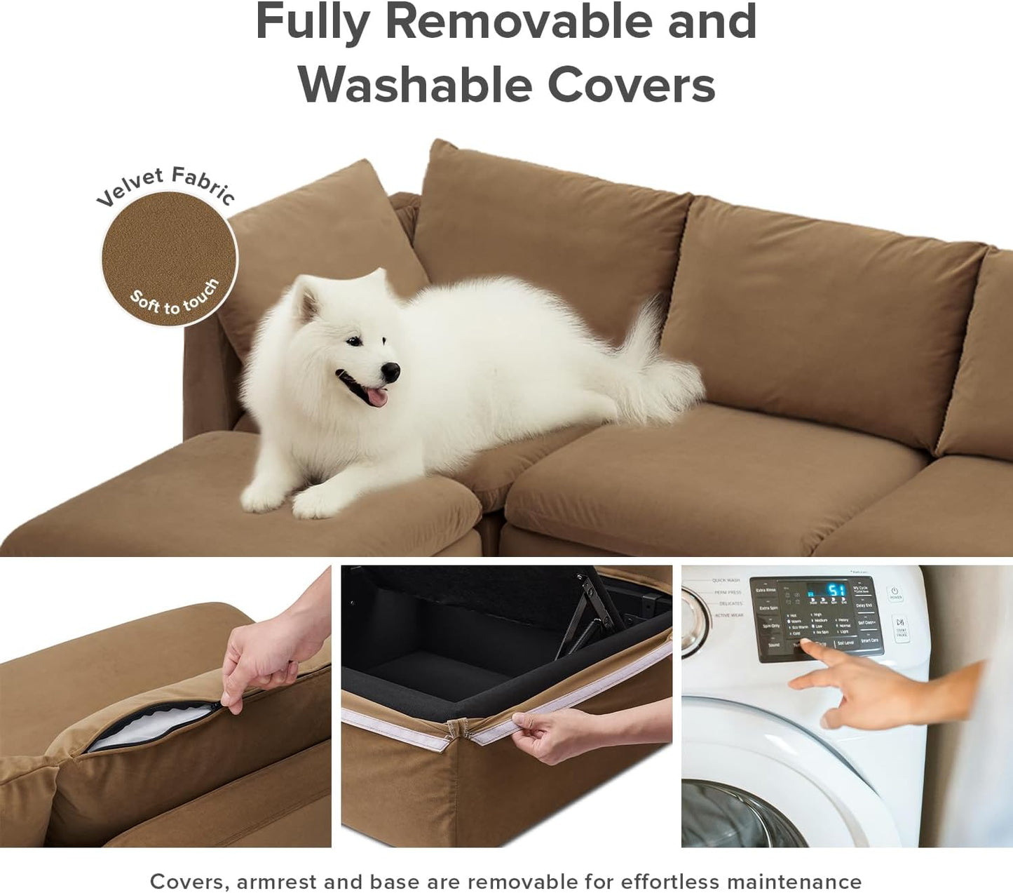 mopio Oversized Modular Sectional Sofa with Fully Removable Covers and Storage, Convertible U & L Shaped Sectionals, Modern Cloud Couch with Ottoman Chaise (Hazelnut Velvet, 6 Seats, L)