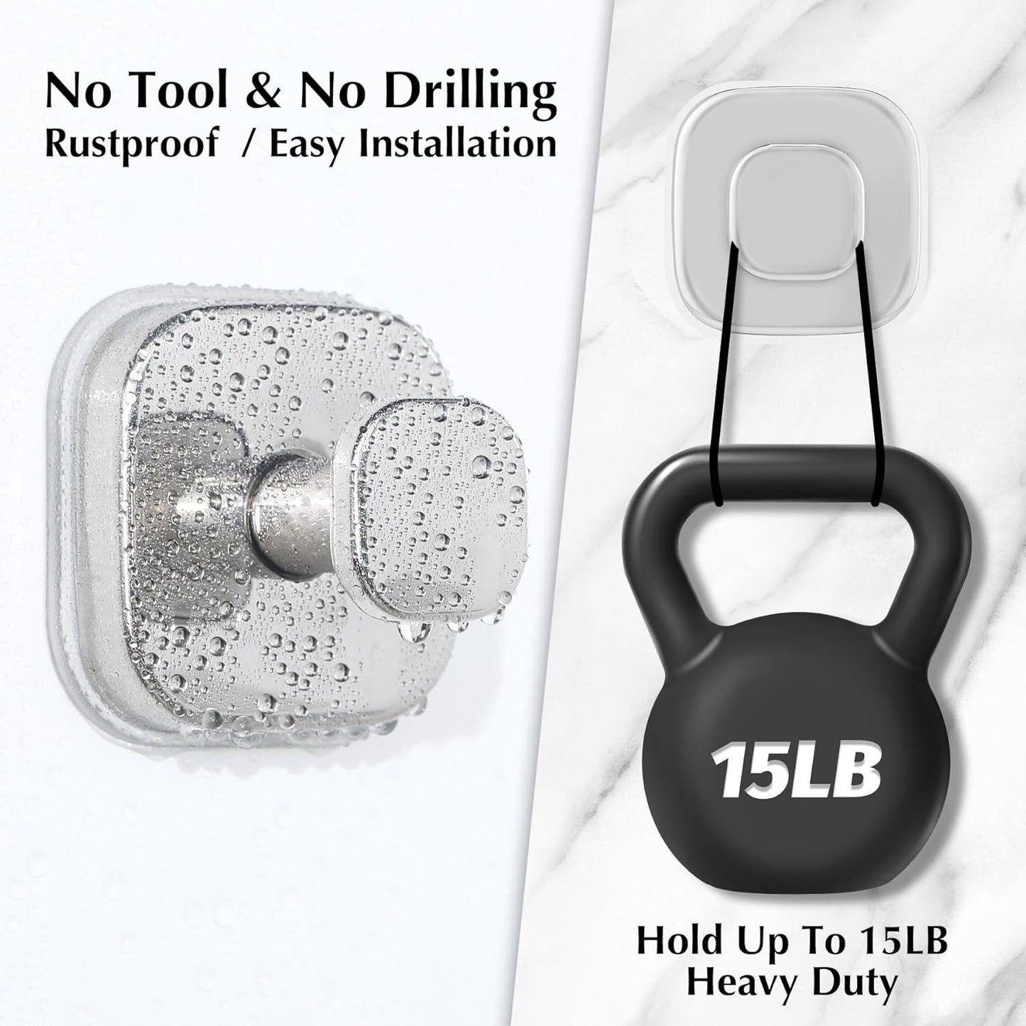 Suction Cup Hooks for Shower - Reusable No-Drill Mounting - Hooks for Towels, Robes & Loofah on Metal, Glass, Mirrors, Tile & Smooth Non-Porous Surfaces (2, Chrome Polished)