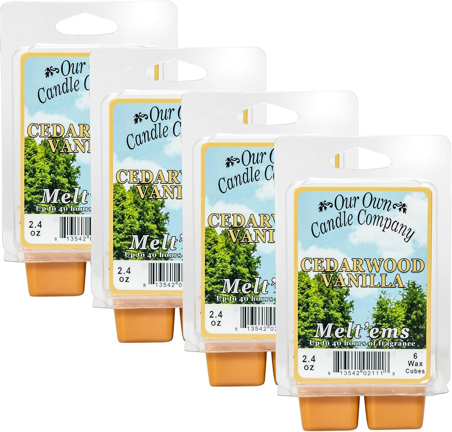 Our Own Candle Company Premium Wax Melt, Cedarwood Vanilla Scent, Handmade in The USA, 24 Cubes (4 Pack, 9.6oz Total)