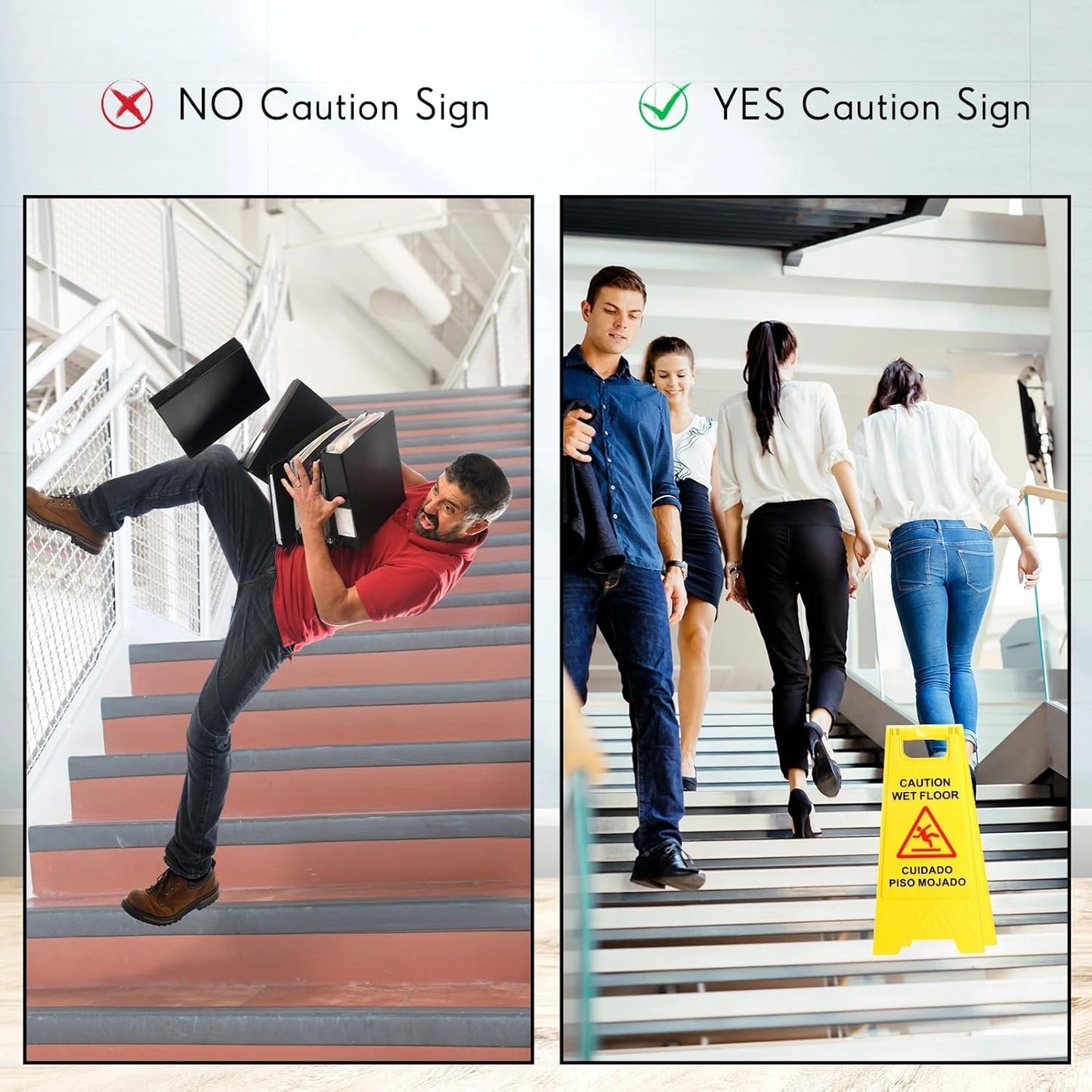 Macarrie 20 Pack Caution Wet Floor Sign Yellow Wet Floor Double Sided Signs Cuidado Piso Mojado Foldable Bilingual Alert Sign for Commercial Use Indoors Outdoors, 11.5 x 23.62 Inches