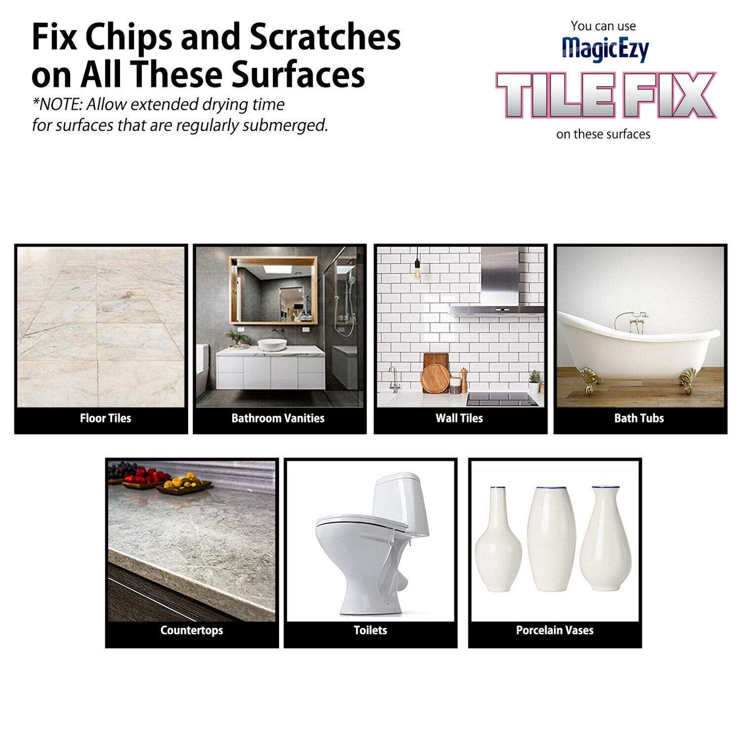 MagicEzy Tile Repair Kit: Porcelain Repair Kit - Ceramic Tile Repair Kit - Mix and Match Colors - Acrylic, Stone, Fiberglass - Wall Touch Up (Neutrals Kit)