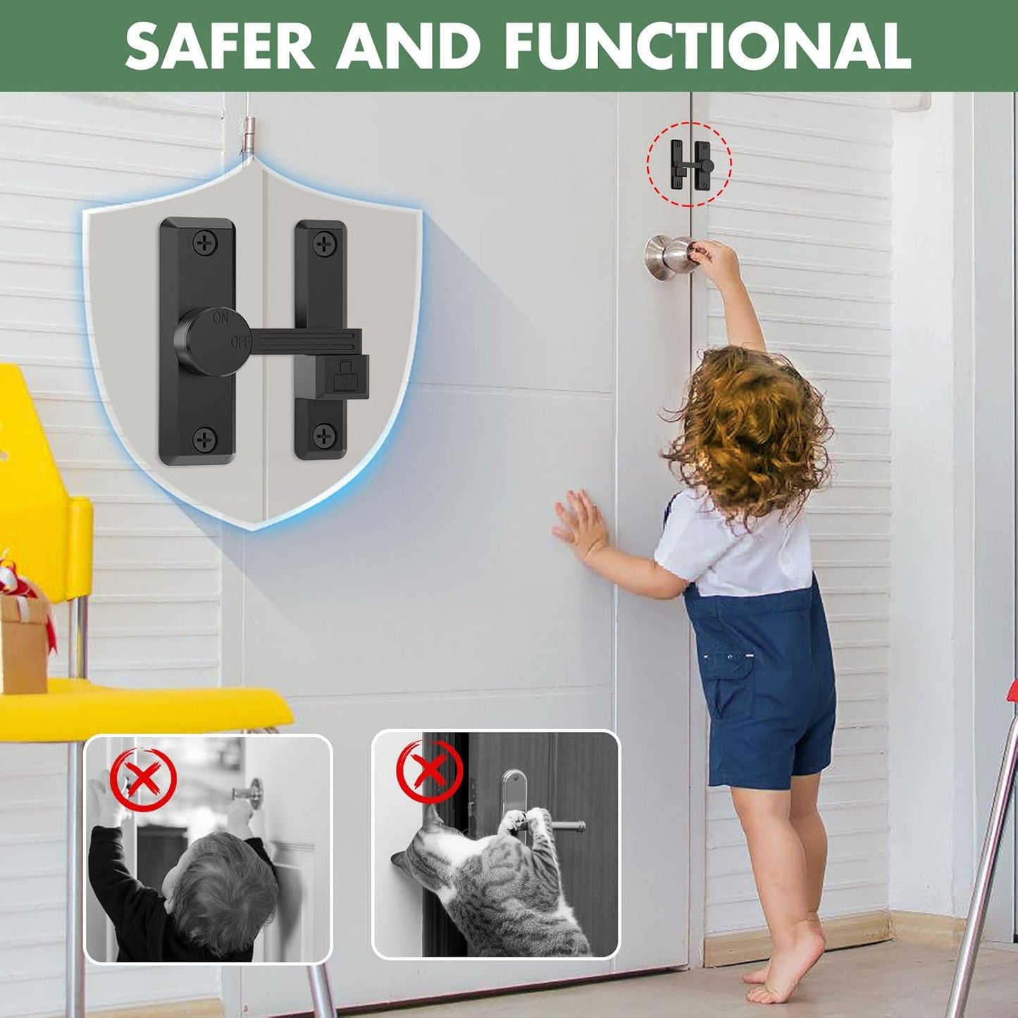 Barn Door Lock Latch, 90/180 Degree Flip Sliding Door Latch for Garage, Bedroom, Cabinet, Sturdy Zinc Alloy Security 90 Degree Lock (Black-1 Pc)