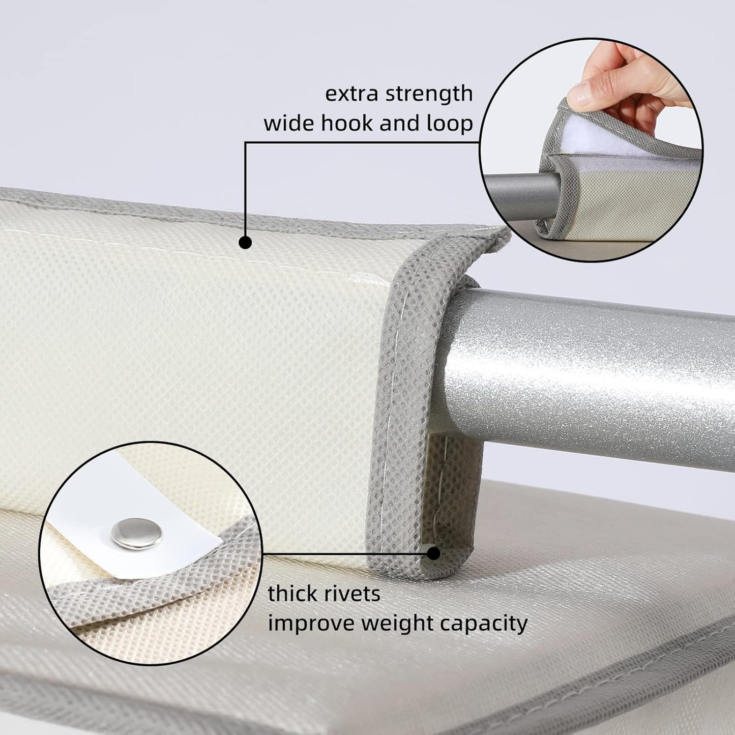 2 Packs Hanging Closet Organizer Storage, 3-Shelf Hanging Shelves for Closet, Closet Clothes Organizer and Storage with Side Pocket, Beige