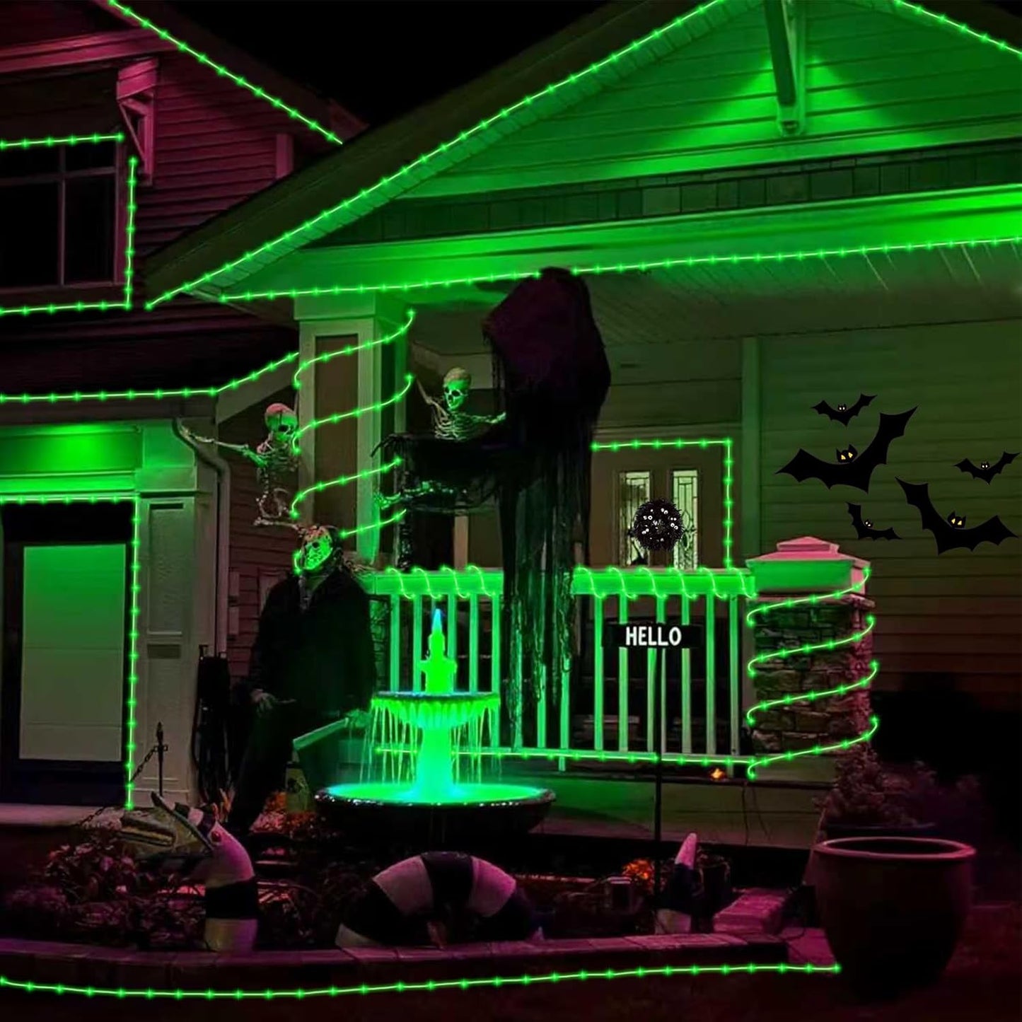 YEGUO 2 Packs Each 33ft 100 LED Solar Rope Lights Outdoor Waterproof, Green String Lights for Outside, 8 Modes Fairy Lights in Clear Thin Tube for Camping Fence Patio Garden Trampoline Deck