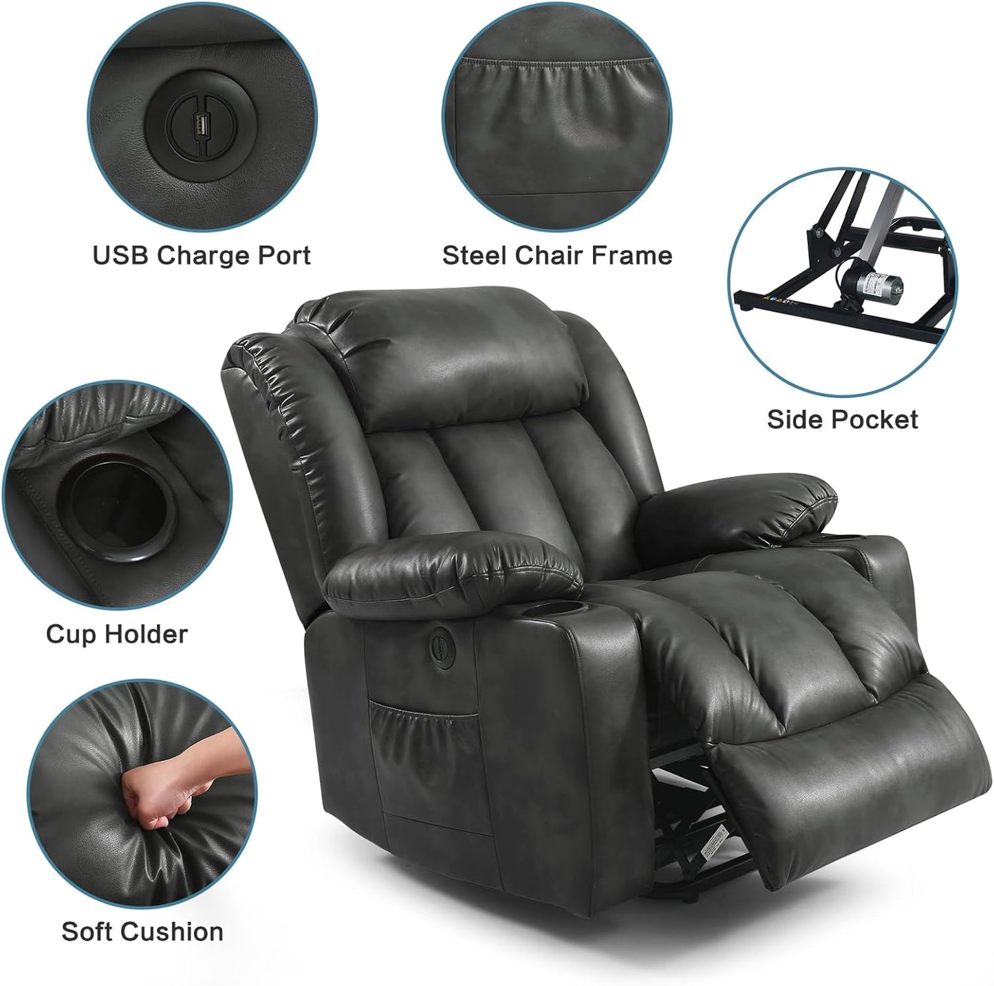 PARKOL Power Lift Recliner Chair for Elderly Breathable Leather Recliner Chair with Massage and Heat,2 Cup Holders,Electric Stand Assist,USB Ports,Gifts for Family (Beige)