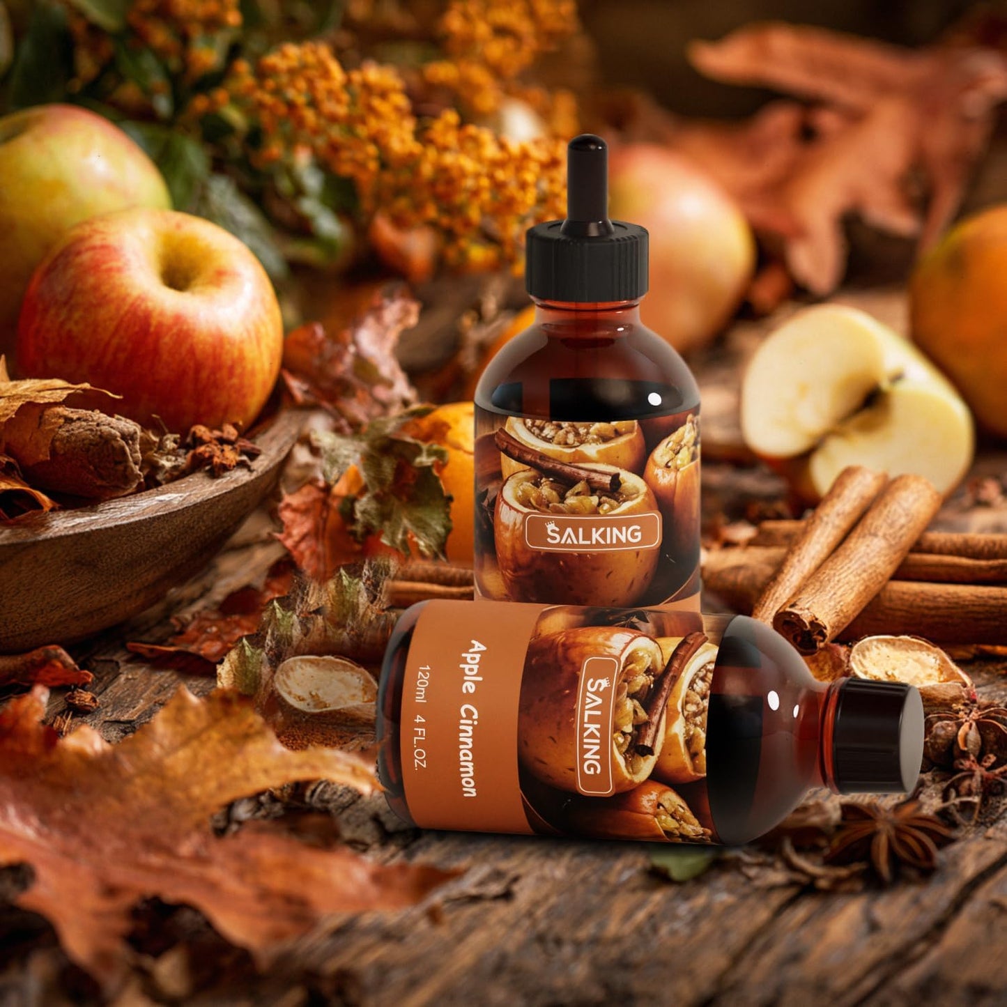 SALKING Apple Cinnamon Fragrance Oil, 120ml (4 Fl Oz) Premium Essential Oils for Diffuser, Candle Scents for Candle Making, Soap Making Supplies, Autumn Diffuser Oil, Halloween Thanksgiving Gift