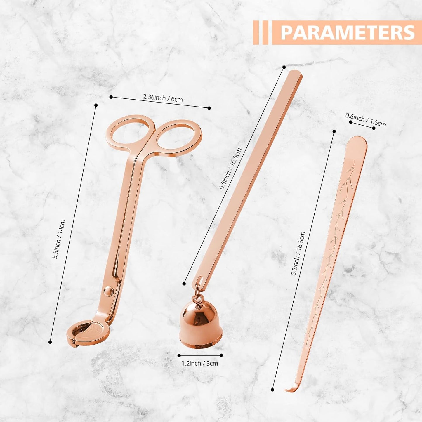 PATOISE 3 in 1 Candle Accessory Set Mini, Candle Wick Trimmer Cutter, Candle Snuffer, Candle Wick Dipper in Gift Package for Candle Aromatherapy Lovers(3PCS Rose Gold)