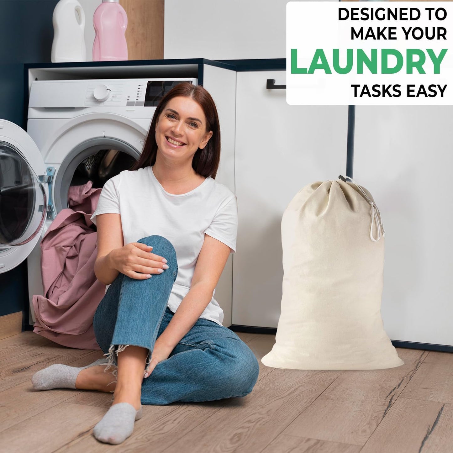 4 Pack - Extra Large Cotton Laundry Bag, Heavy Duty Large Laundry Bags 24 x 36 inch XL Drawstring Travel Organizer Bag Fit Hamper Basket Camp Home College Dorm Tear Resistant Dirty Cloth Big Storage