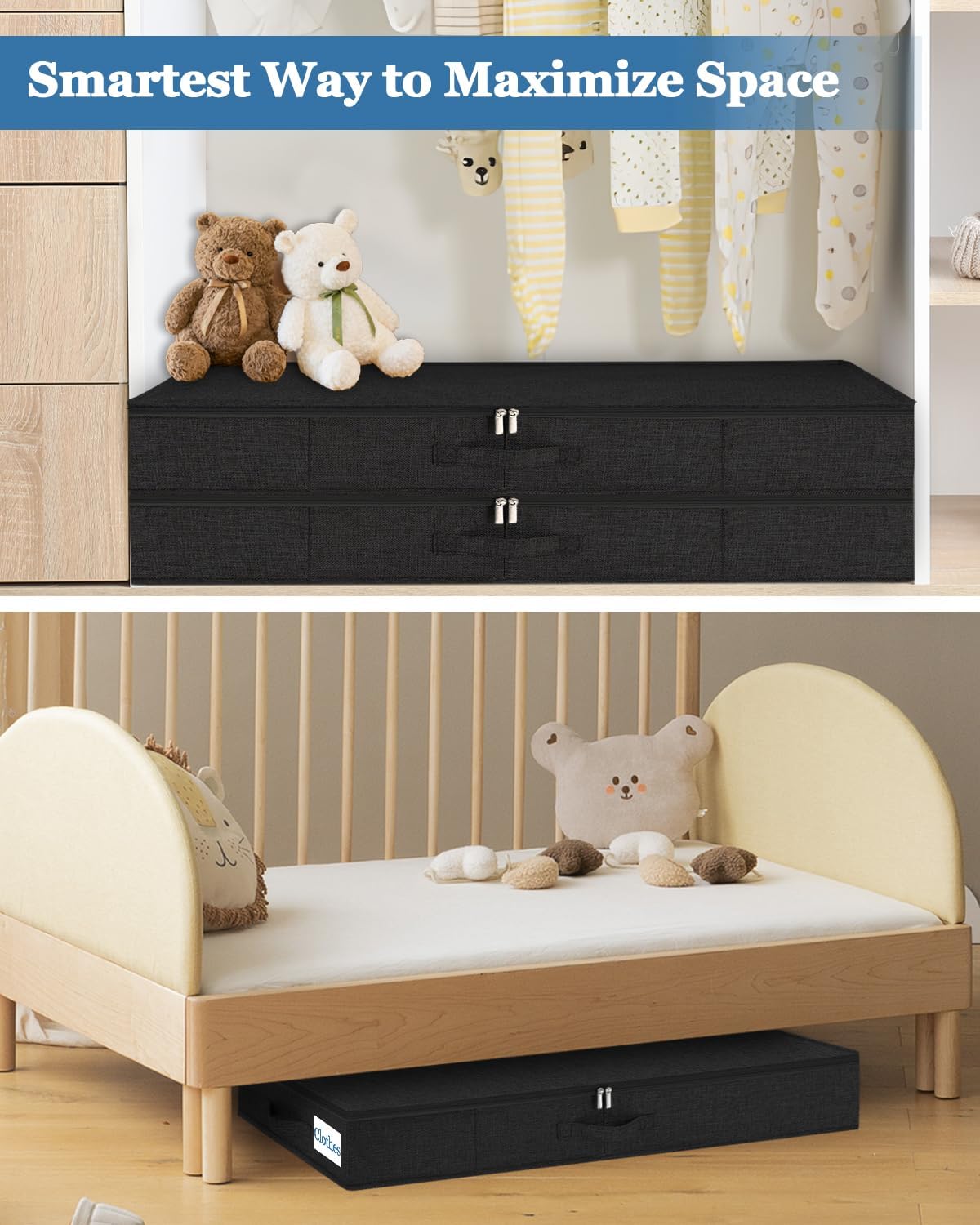 Cirhy Under Bed Storage Containers, 4.5 Inch Tall Low Profile Under Bed Storage with Sturdy Sidewalls & Bottom, UnderBed Storage for Clothes,Shoes, Pillow, Blankets Organizer, 2 Pack Black