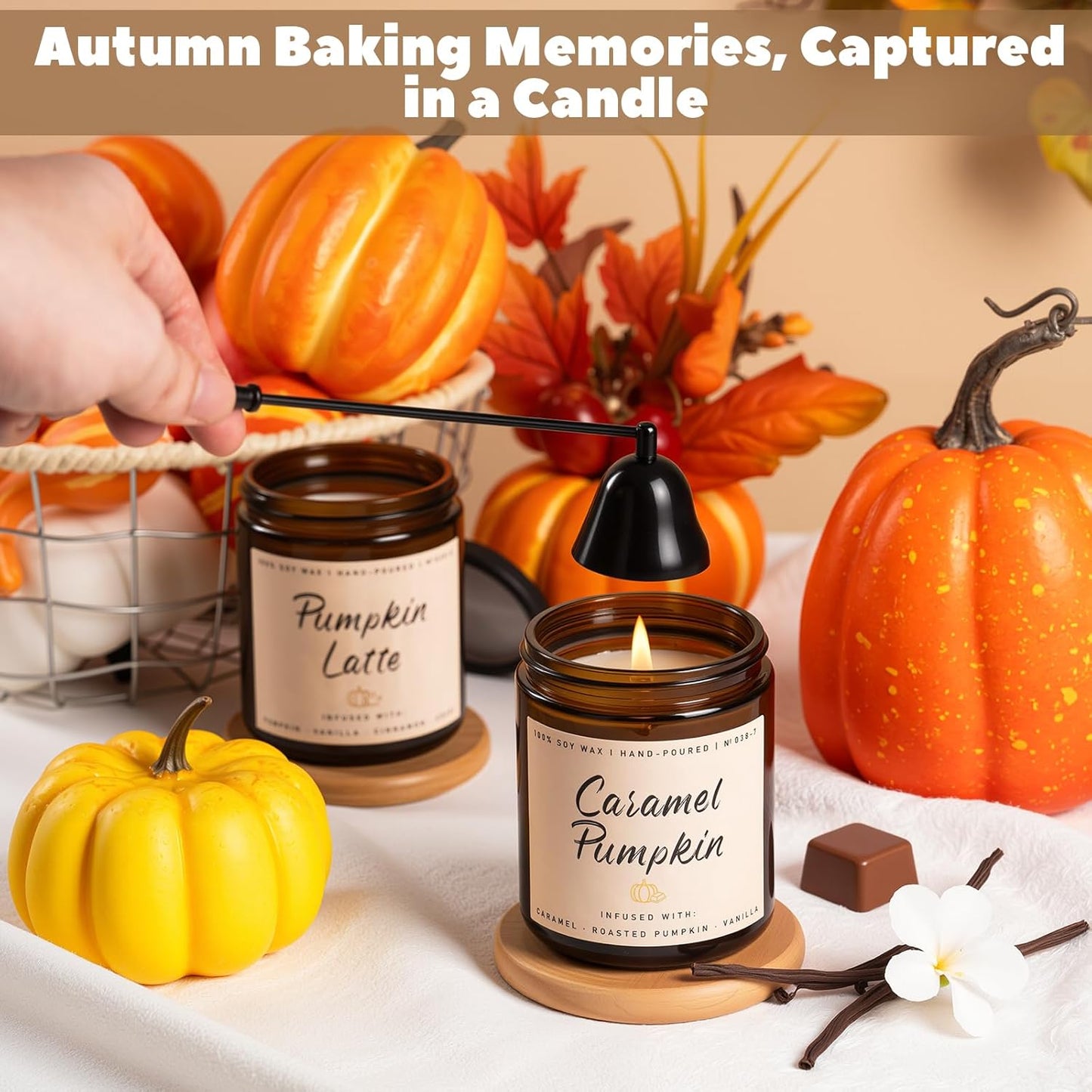 Auelife Fall Candle, Caramel Pumpkin Scented Candle – Fall Soy Candles for Home, Cozy Autumn Aromatherapy Candles, Sweet Pumpkin & Caramel Fragrance | Gift for Women, Home Décor