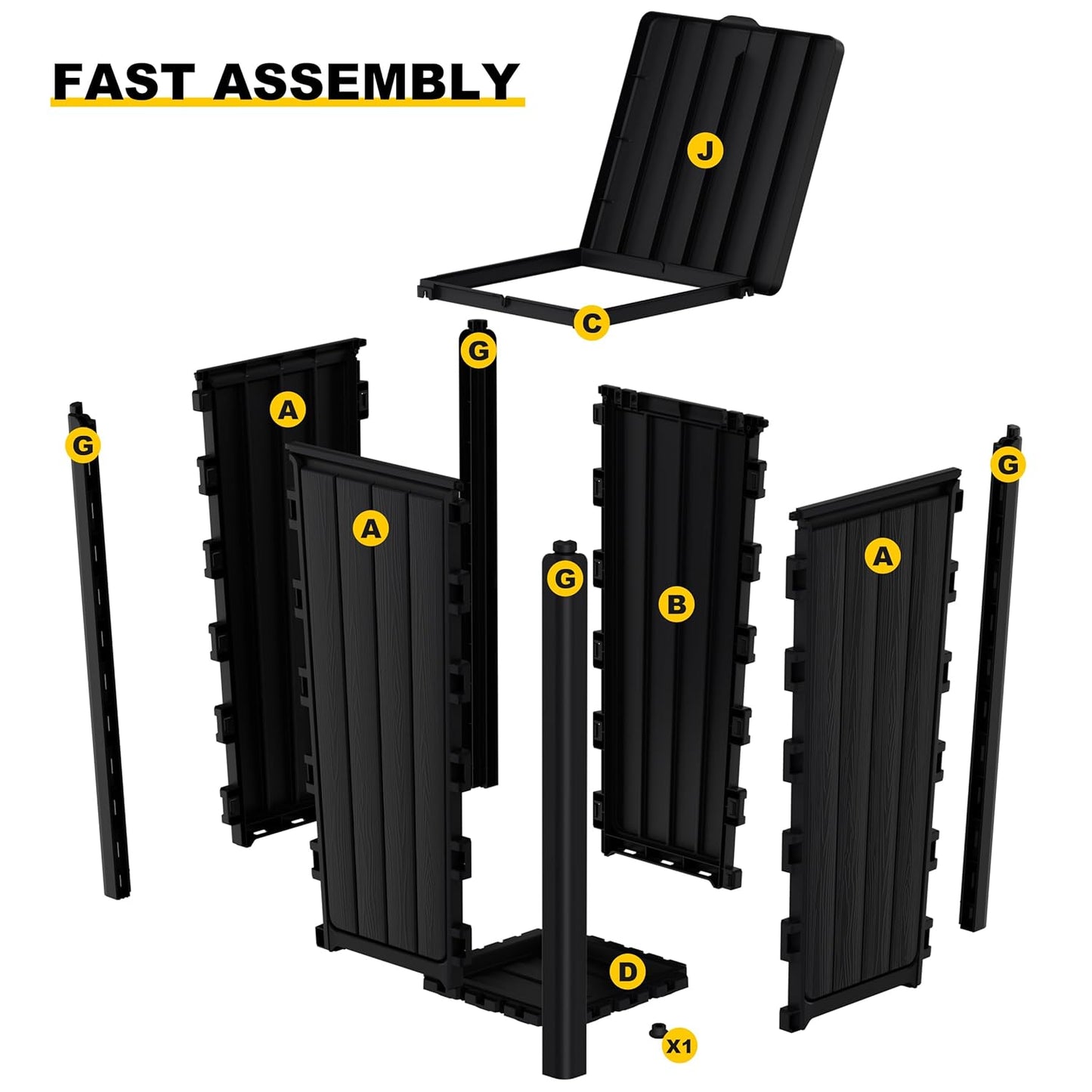 EasyUp Outdoor Trash Can with Lid, Waterproof and Sunscreen Resin Garbage Cans, Outside Trash Bin for Patio, Kitchen, Deck or Backyard(Black)