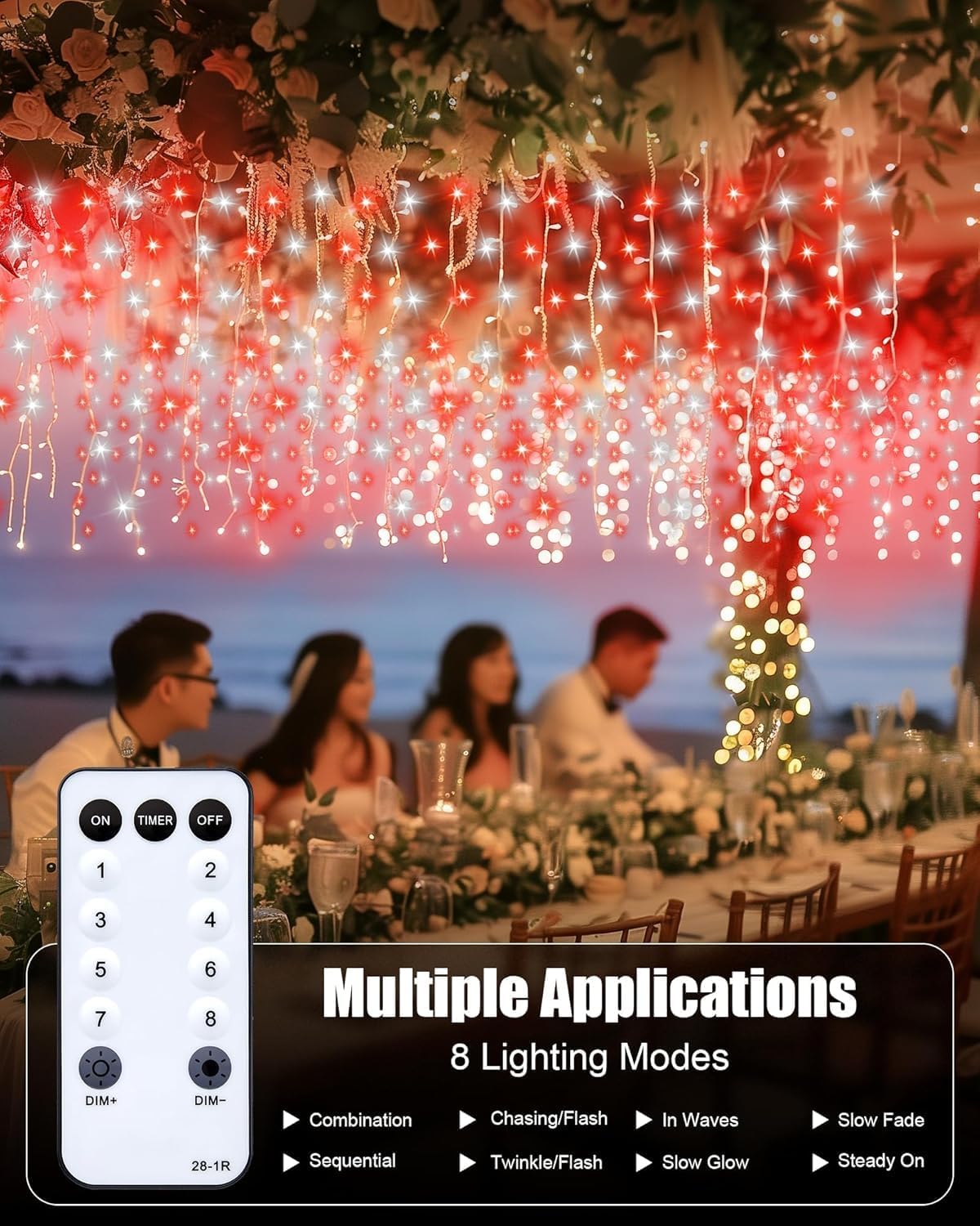 Brightown Icicle Lights - 40Ft Outdoor Christmas Lights with 81 Drops, 432 LED, Built-in Timer, Perfect for House Eaves & Weddings - Red & White