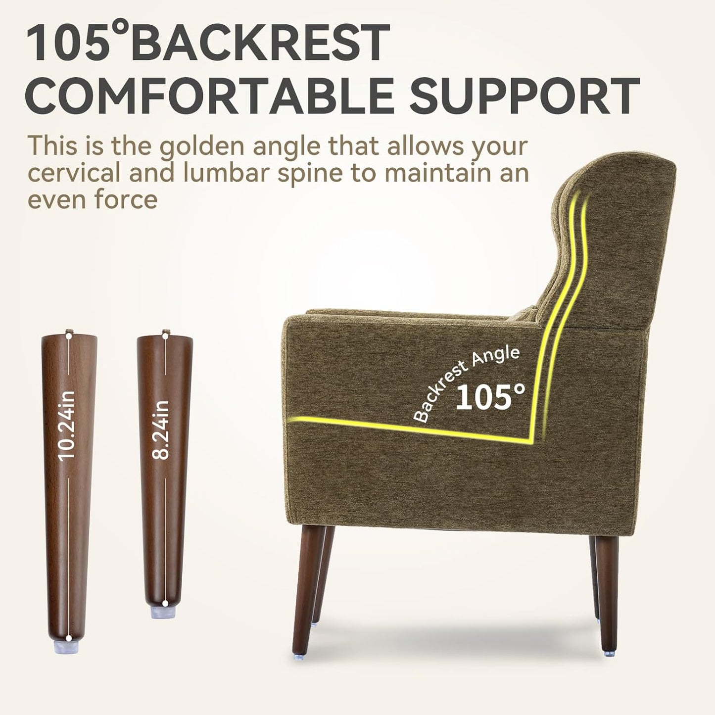 Modern Accent Chair, Upholstered Armchair with Pillow, Fabric Single Sofa Chair with Lounge Seat and Wood Legs Accent Chair for Living Room Bedroom Small Spaces (Avocado, Set of 1)