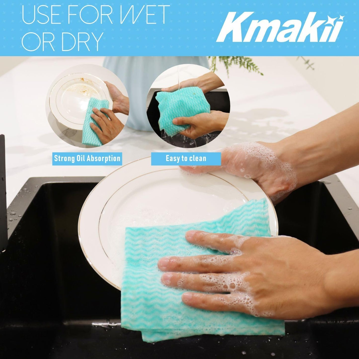 KMAKII Handi Wipe Reusable Cloths - Multi-Purpose Disposable Dish Cloths and Towels, Ultra Absorbent, Fast-Dry, Durable Cleaning Wipes for Kitchen and Home, Green, 11.8 x 21 inches, Pack of 80