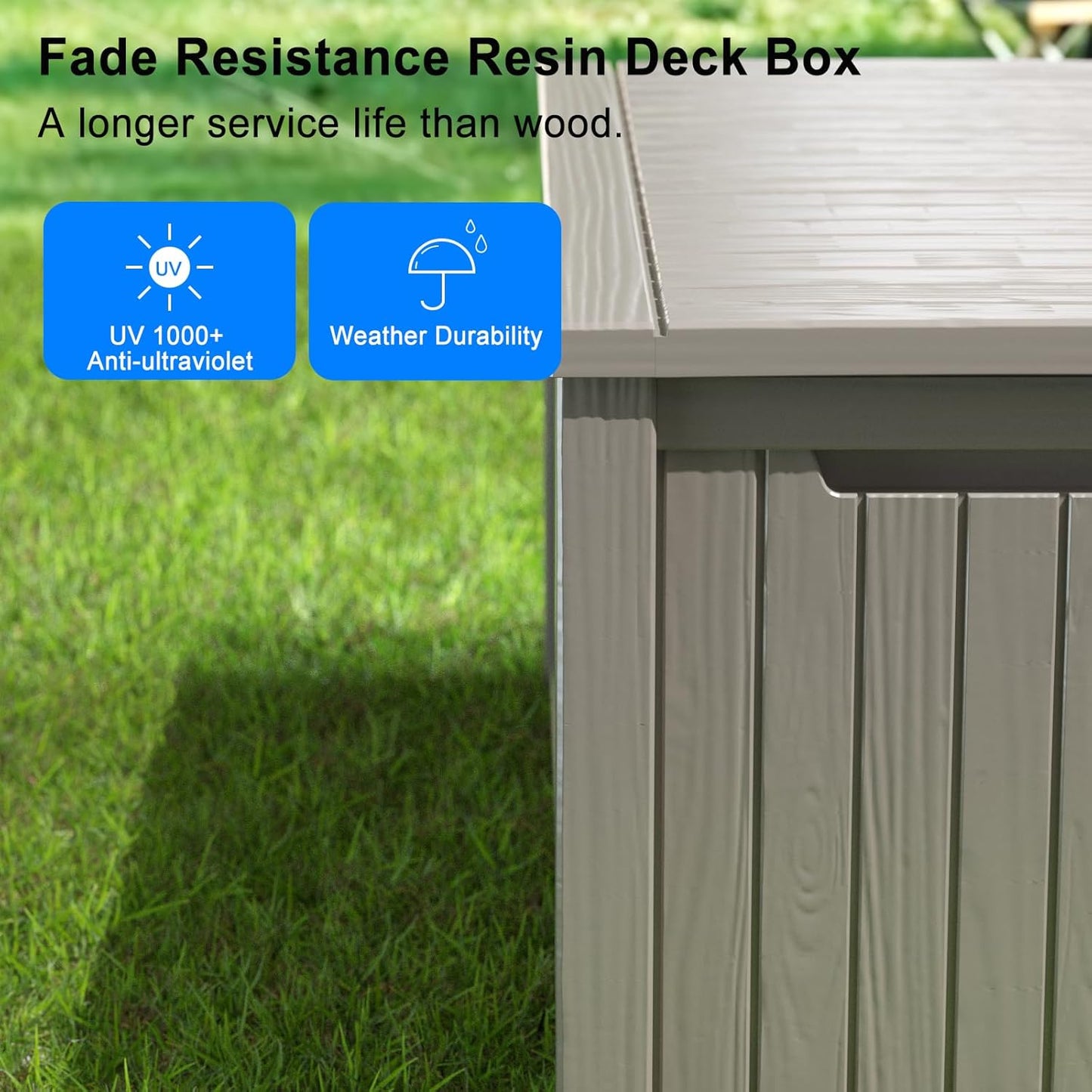 150 Gallon Outdoor Storage Box – Waterproof Deck Box for Patio & Garden,Light Brown