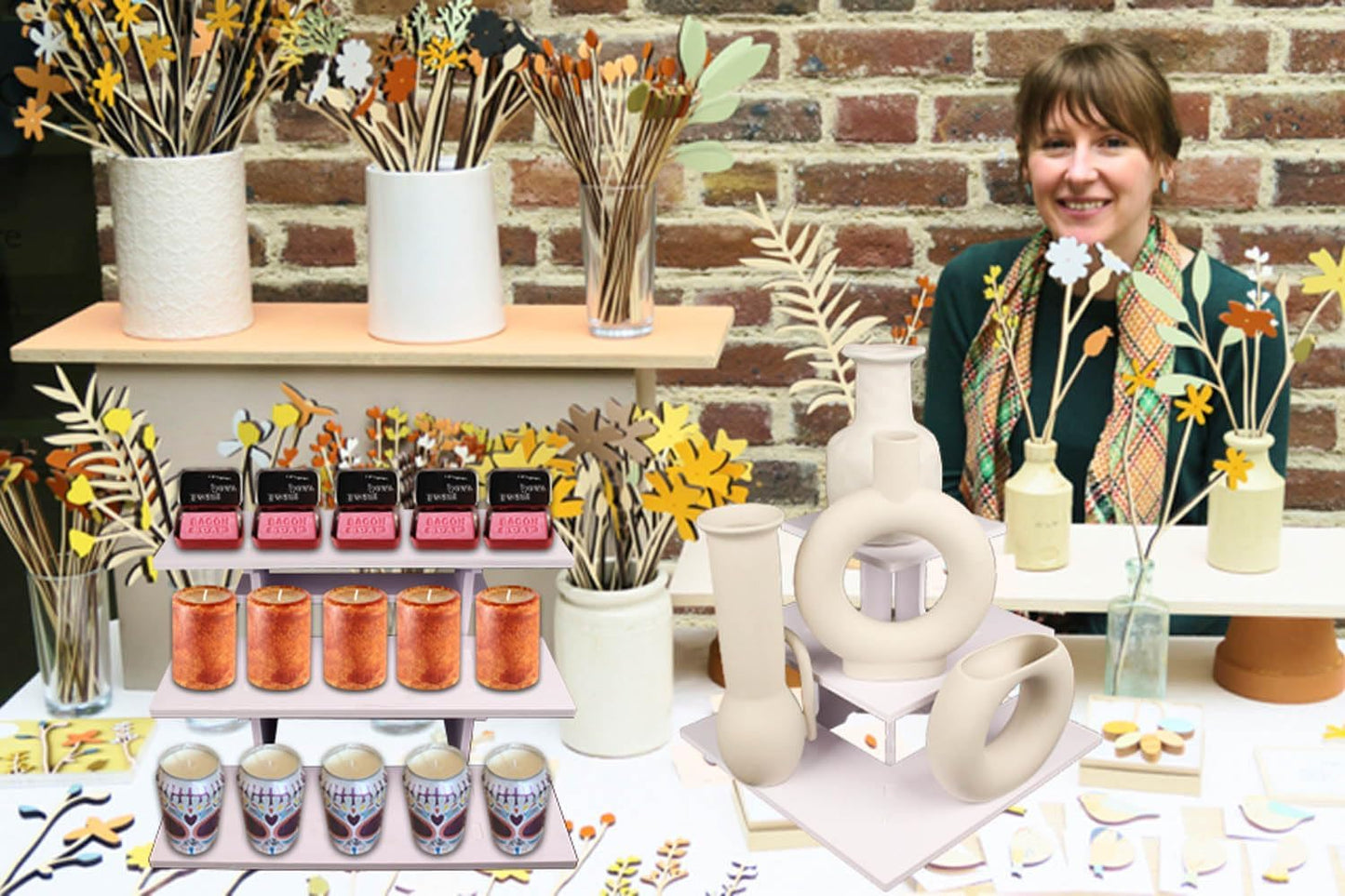 WANLIAN 3-Tier Straight Retail Table Display Stand, Portable Display Rack Shelves for Vendors, Craft Shows, Farmers Market, Pop Up Shop Countertop White Risers for Display, Soap, Candles, Tumblers