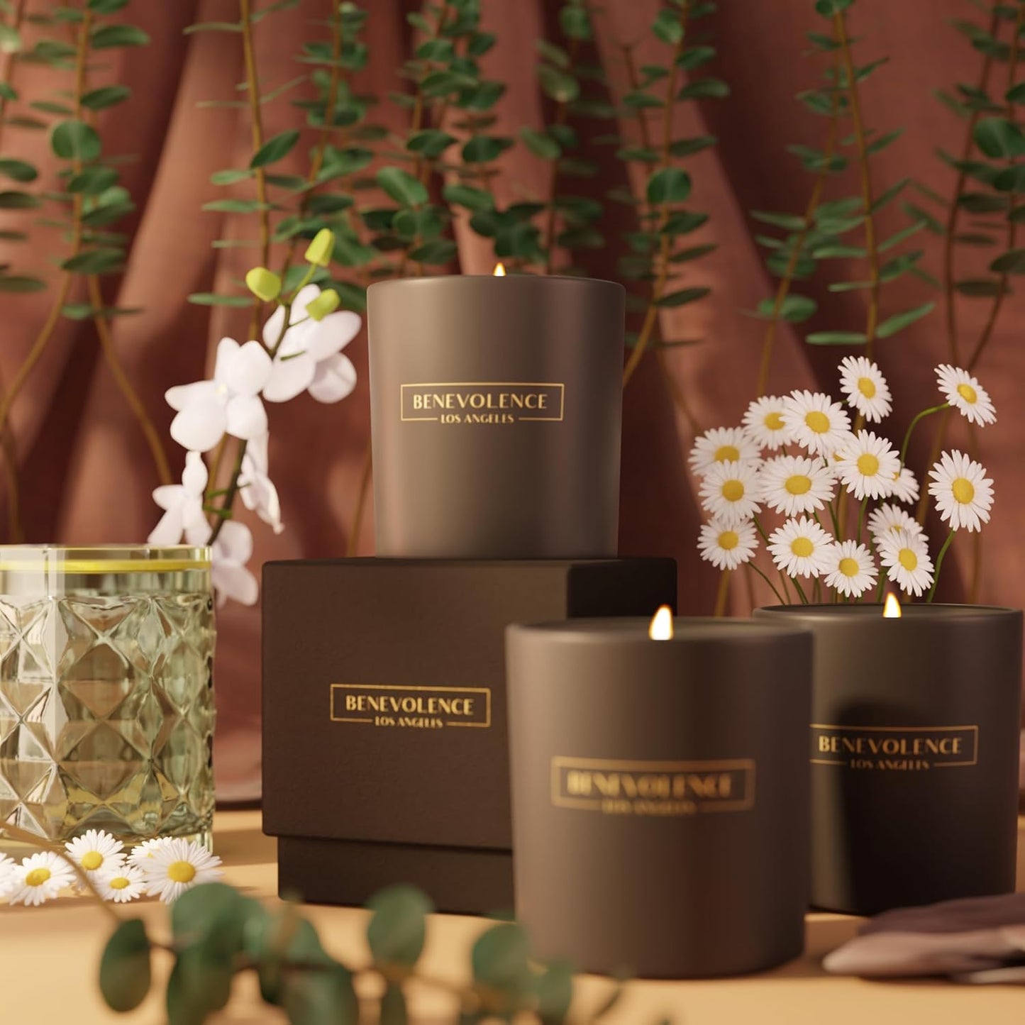 Benevolence LA Eucalyptus & Chamomile Scented Candle | Soy Candles, Black Candle for Home | Gifts for Women and Men | Home Fragrance | Aromatherapy | 8oz, 45 Hour Burn