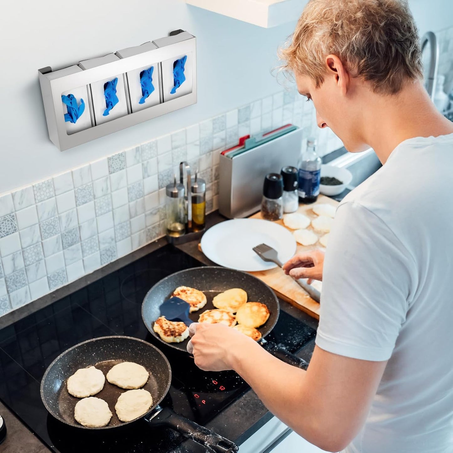 Blulu 2 Pack Glove Box Holder/Dispenser Stainless Steel Quad Wall Mounted Glove Box Organizer,10"H x 21"W x 3 3/4"D