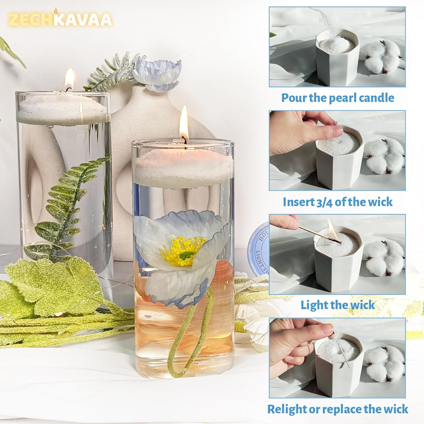 Sandalwood Scented White Pearled Candle 18oz Luxury Sand Candle Granulated Wax - 30 Cotton Wicks – Wax for Candle Making Decorative Candles Smooth and Clean Burning Lasts up to 120 Hours