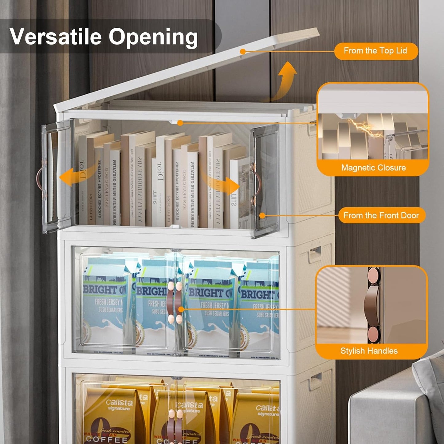 Extra Large Stackable Storage Bins with Lids & Wheels & Door, 672QT-112QT/28GAL*6Pack Foldable Collapsible Closet Organizers, Plastic containers drawers for bedroom Dorm