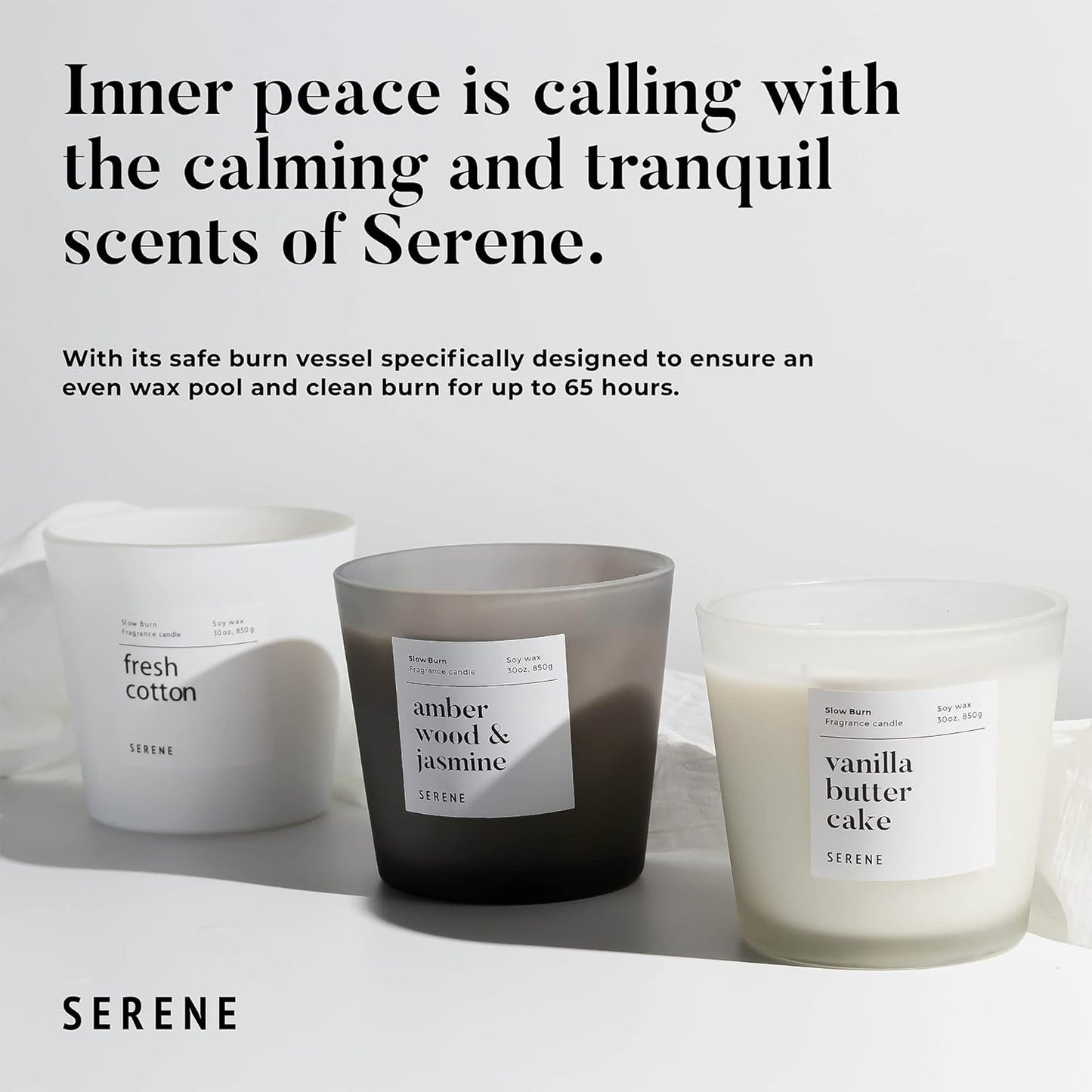 Hidden Label Large Scented Candle, On The Beach, 30oz 3 Wick Huge Candle, Serene Collection Slow Burn Natural Soy Candles for Home Scented