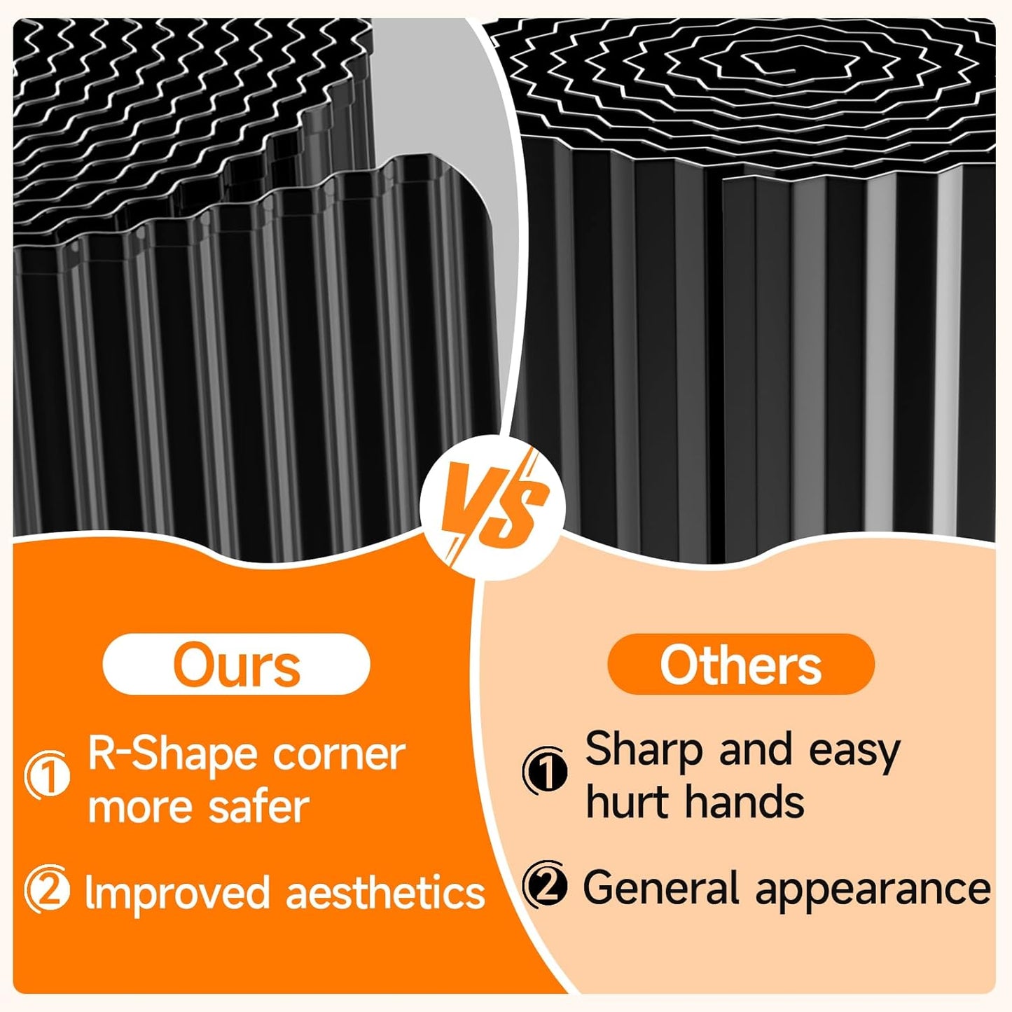 Corrugated Garden Edging, 6"×10Ft Galvanized Steel Landscape Edging & Lawn Edging Border, Metal Garden Border for Flower Beds, Garden,Lawn,Raised Beds & Tree Surrounds (Black)