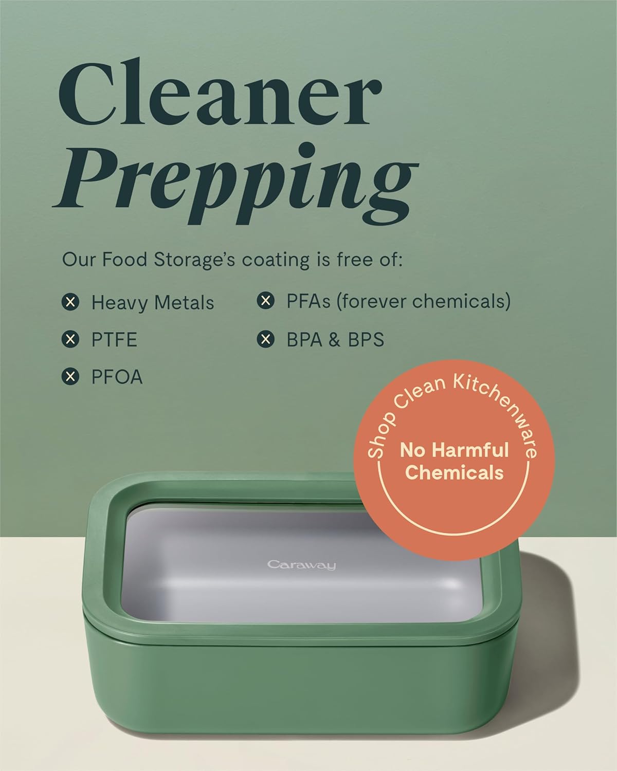 Caraway 6pc Glass Food Storage Set – 6.6 Cup Food Containers (6) - Ceramic Coated - Non Toxic, Non Stick with Lids - Microwave Safe - Mist