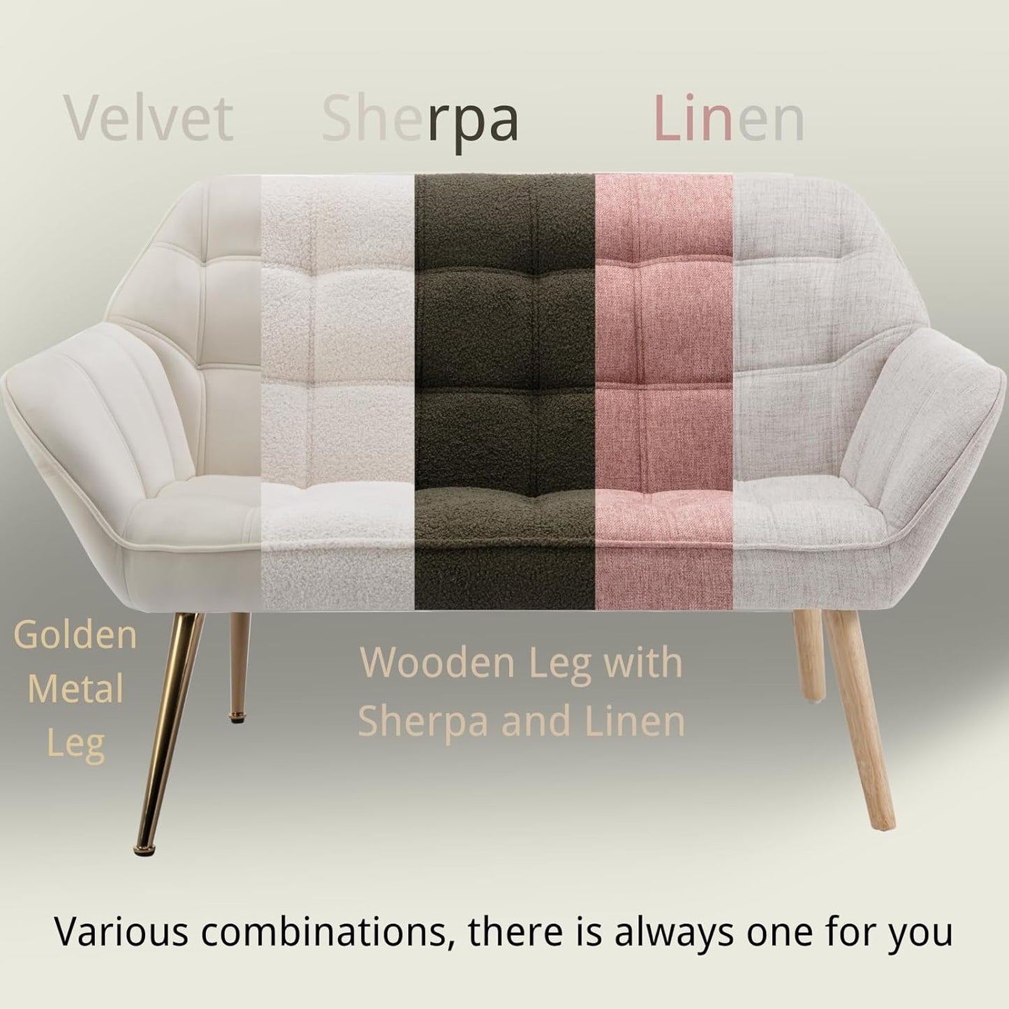 48”Small Loveseat Sofa, Modern Linen Upholstered Mini Couch 2-Seater Fluffy Love Seat with Quilting Backs and Wood Legs for Small Space Living Room, Bedroom, Pink